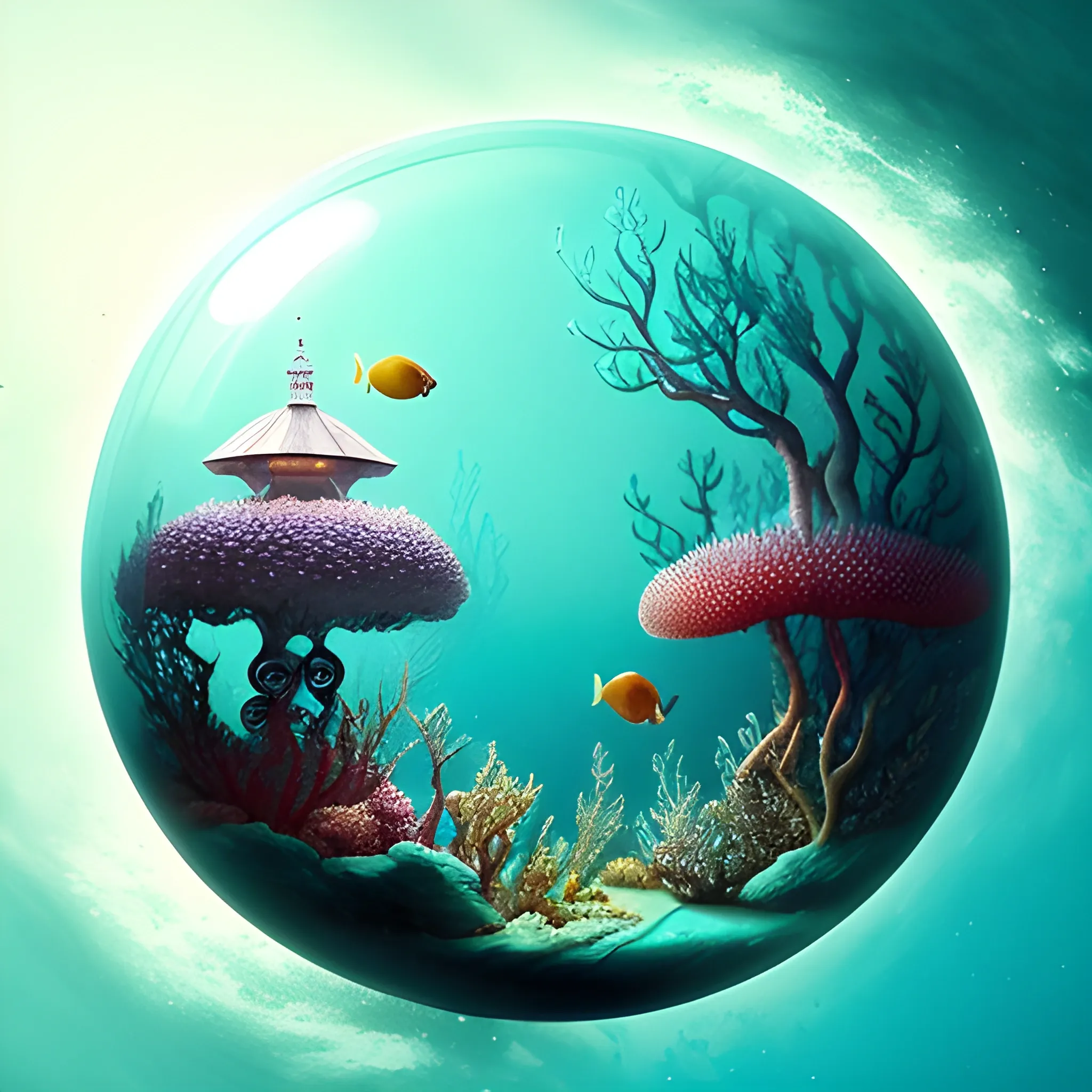 An underwater fantastical world without any living creatures