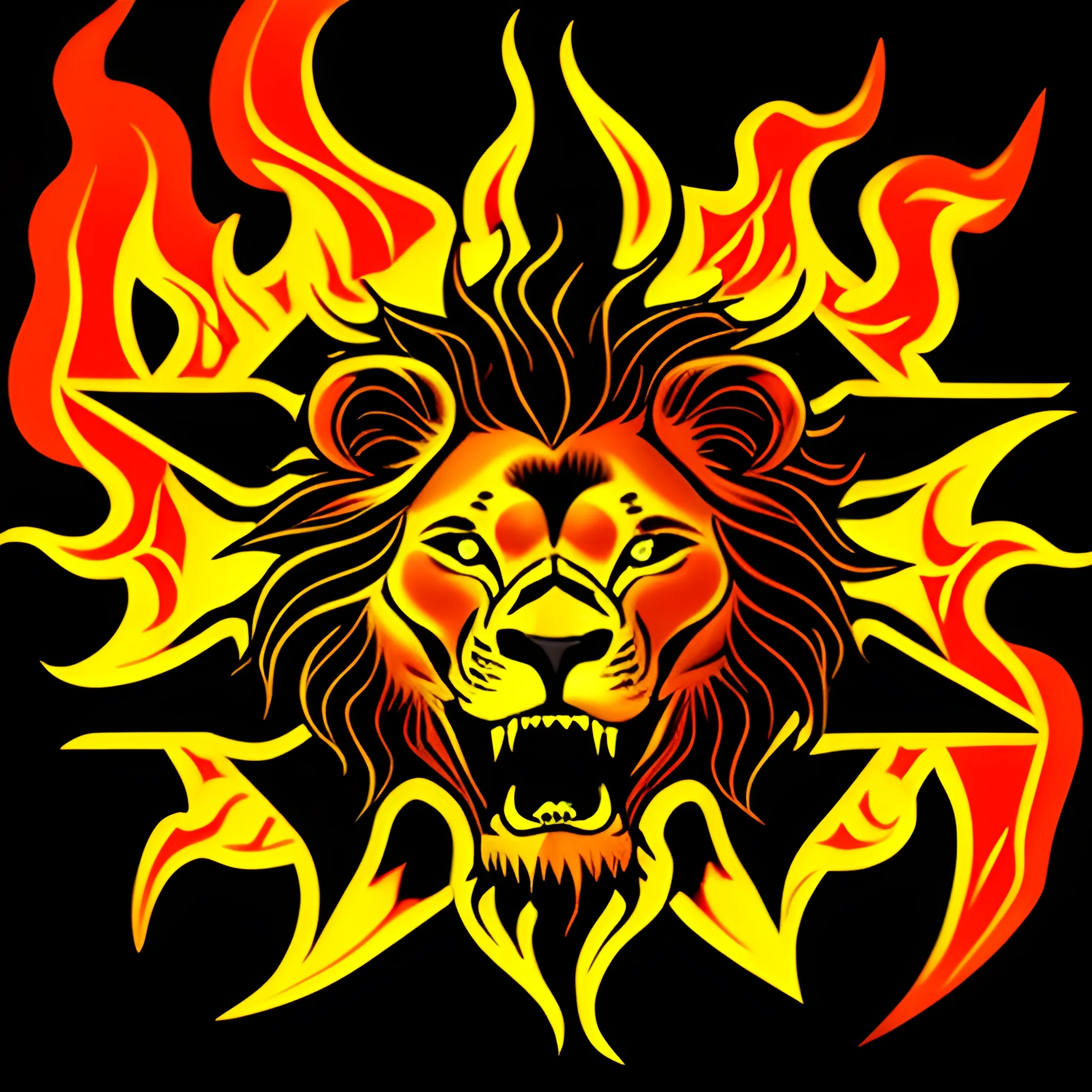 Lion skull, sun, fire, logo, Cartoon