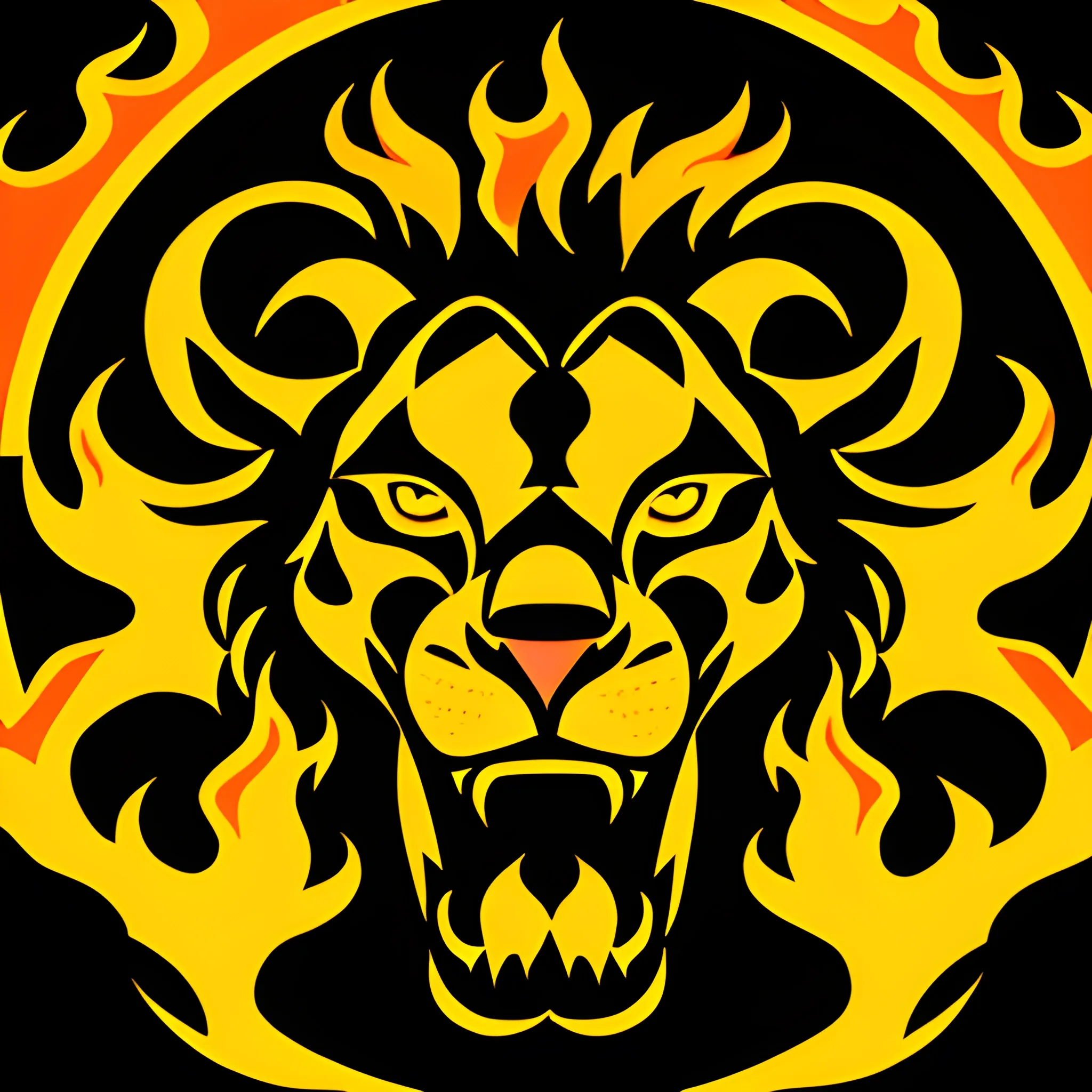 Lion skull, sun, fire, logo, Cartoon