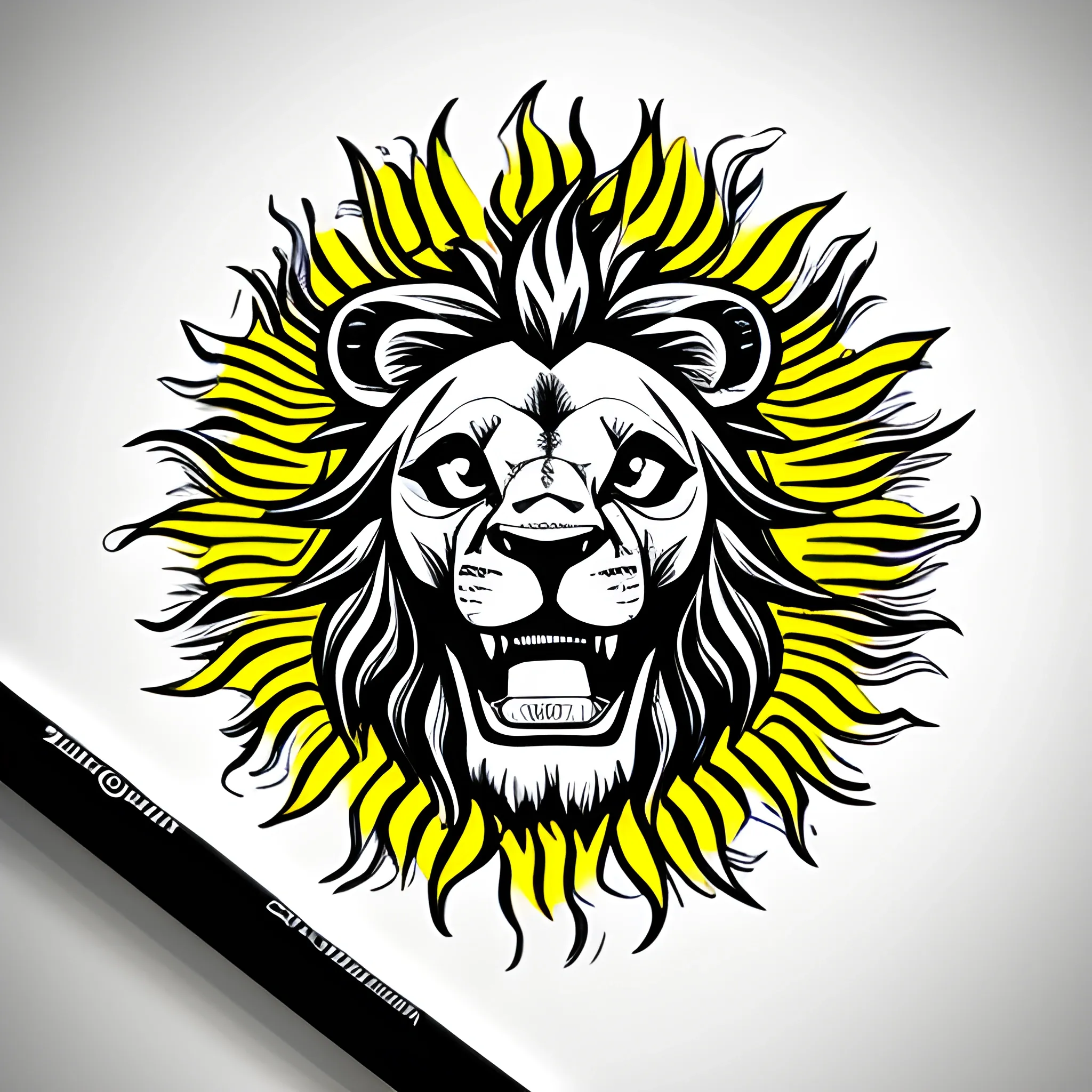 Lion skull, sun, logo, Cartoon, Pencil Sketch