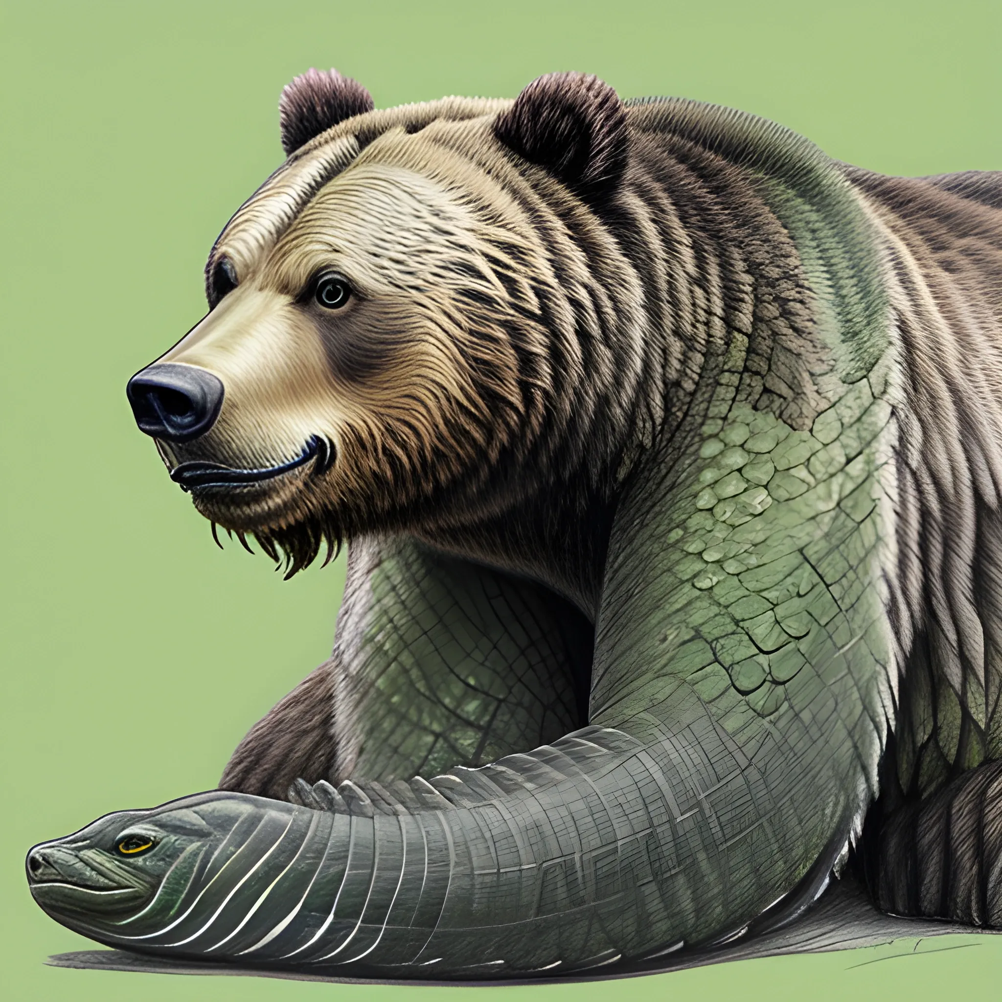 A grizzly bear combined with a green anaconda, Pencil Sketch