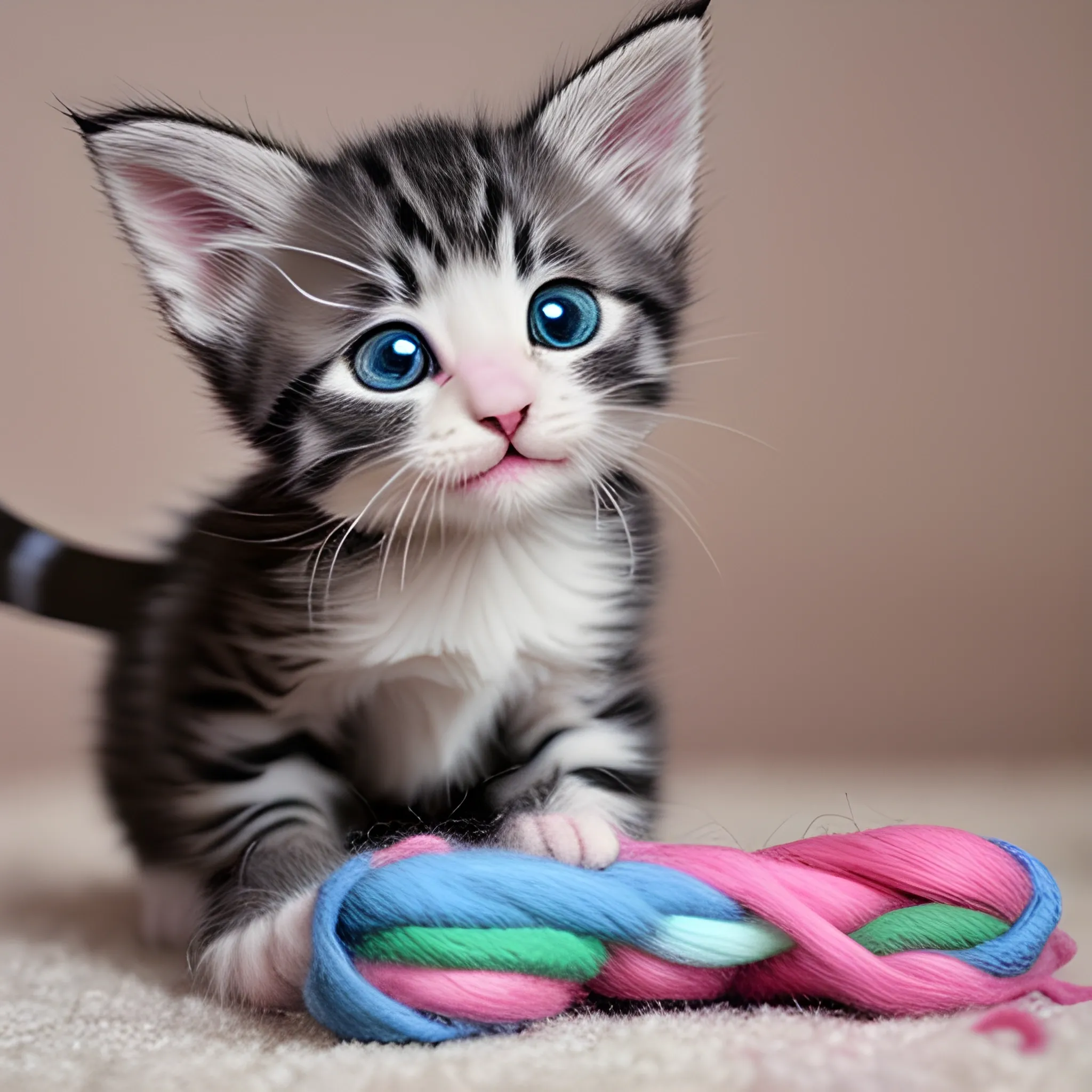 Kitten playing with wool