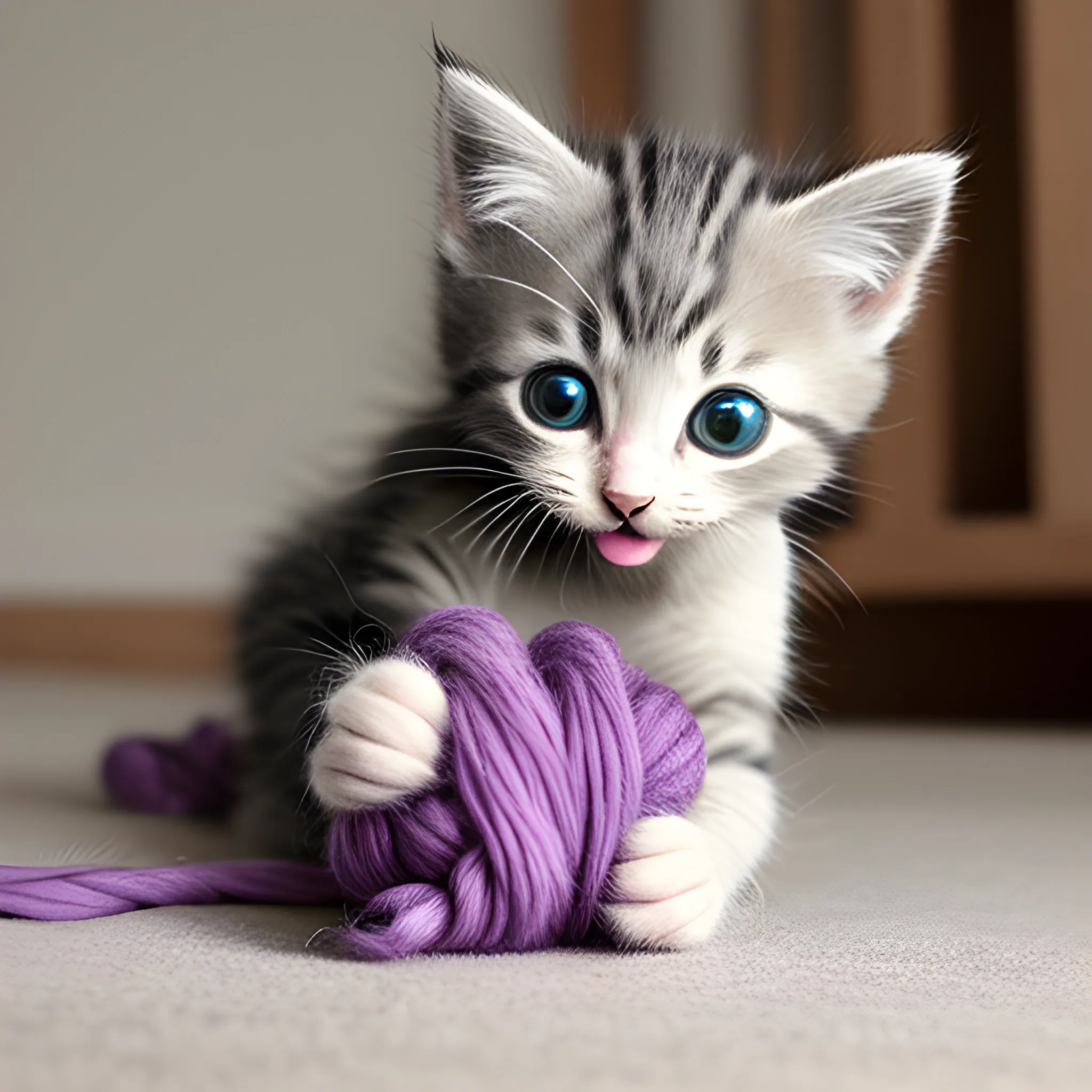 Kitten playing with wool