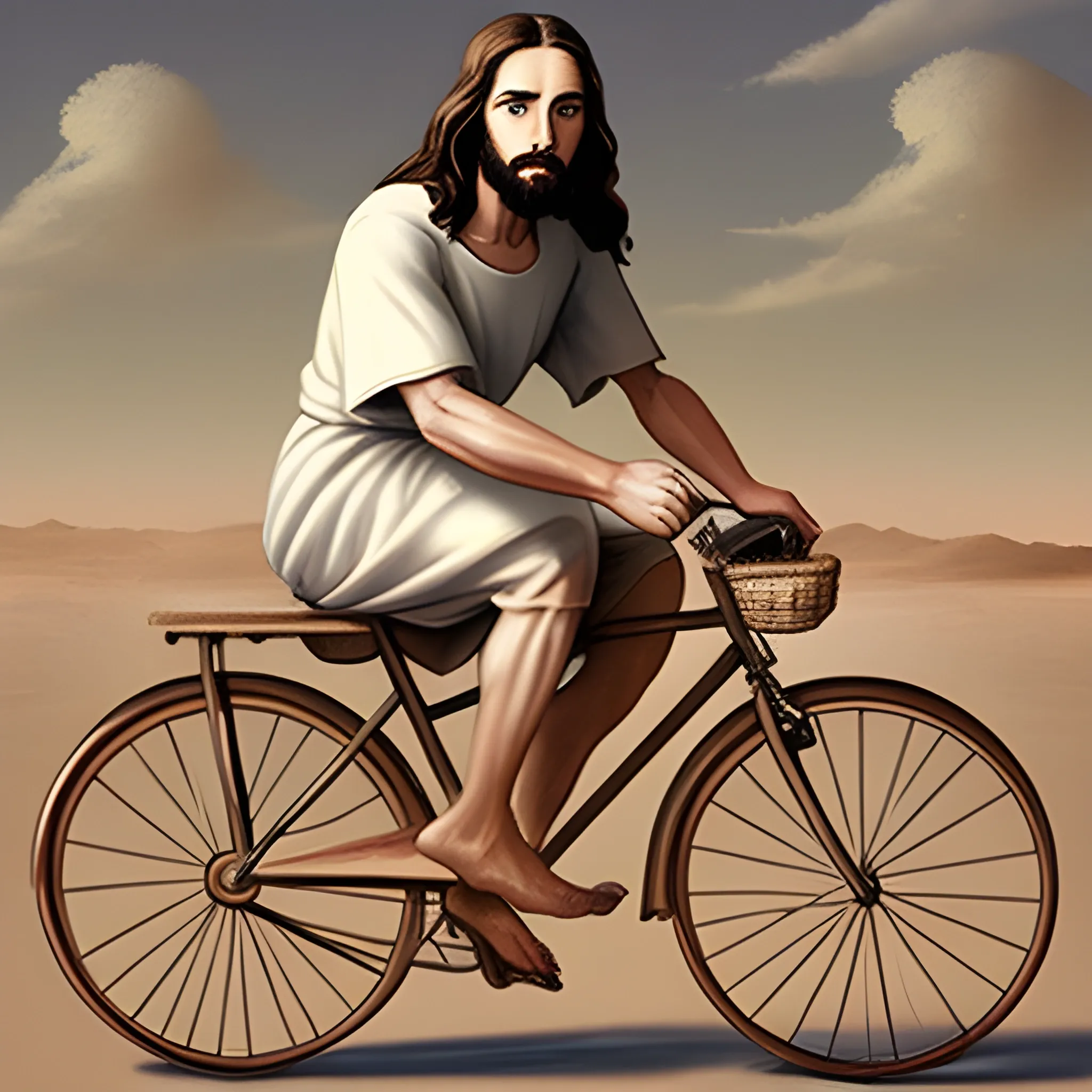 Jesus riding a bike