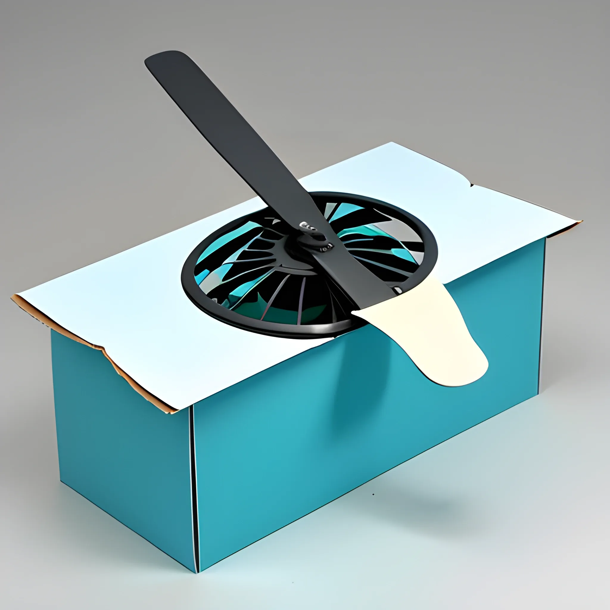 A packaging box for ceiling fan, use plain blue, green and white colors, basic.