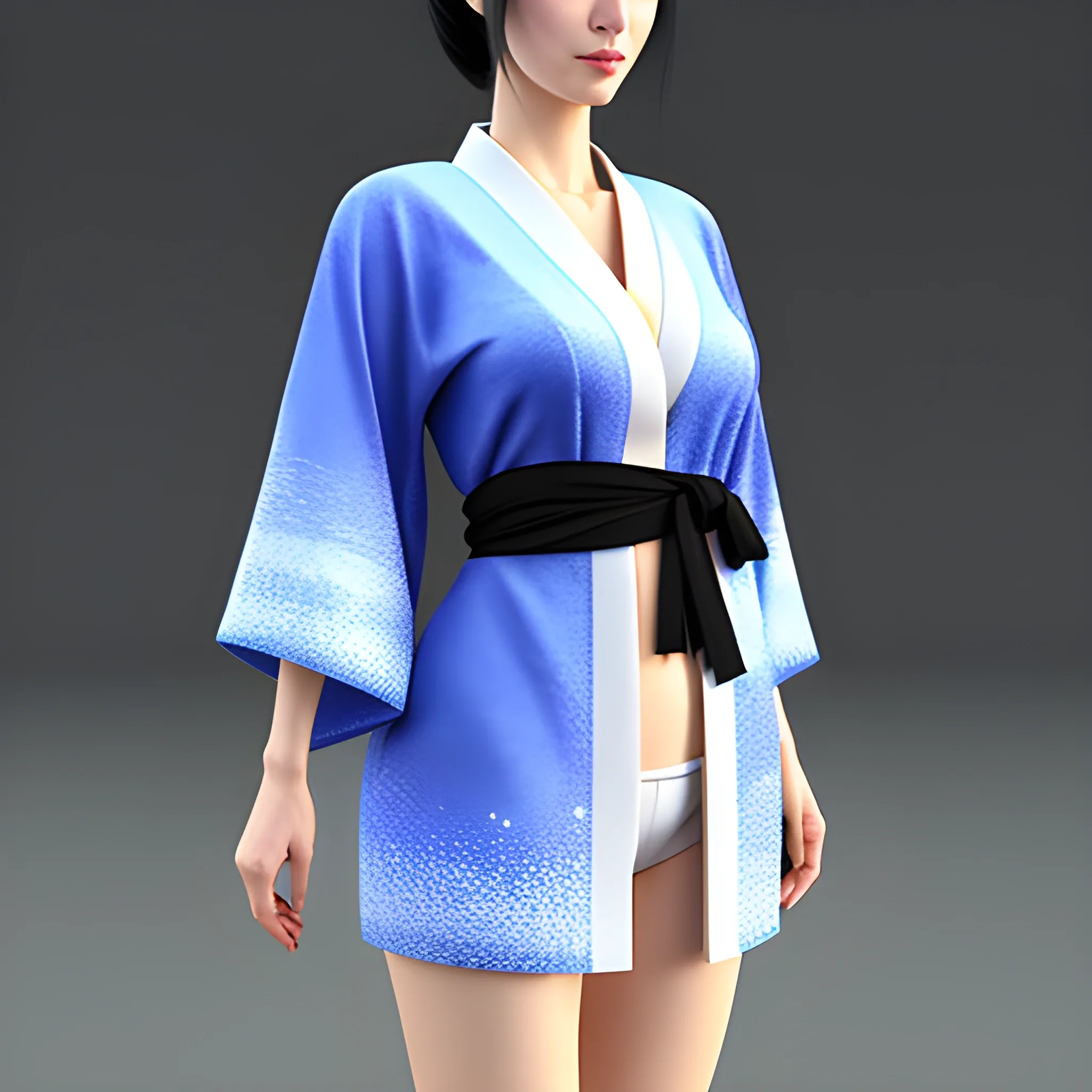 sweet asian girl on a short kimono, 3D