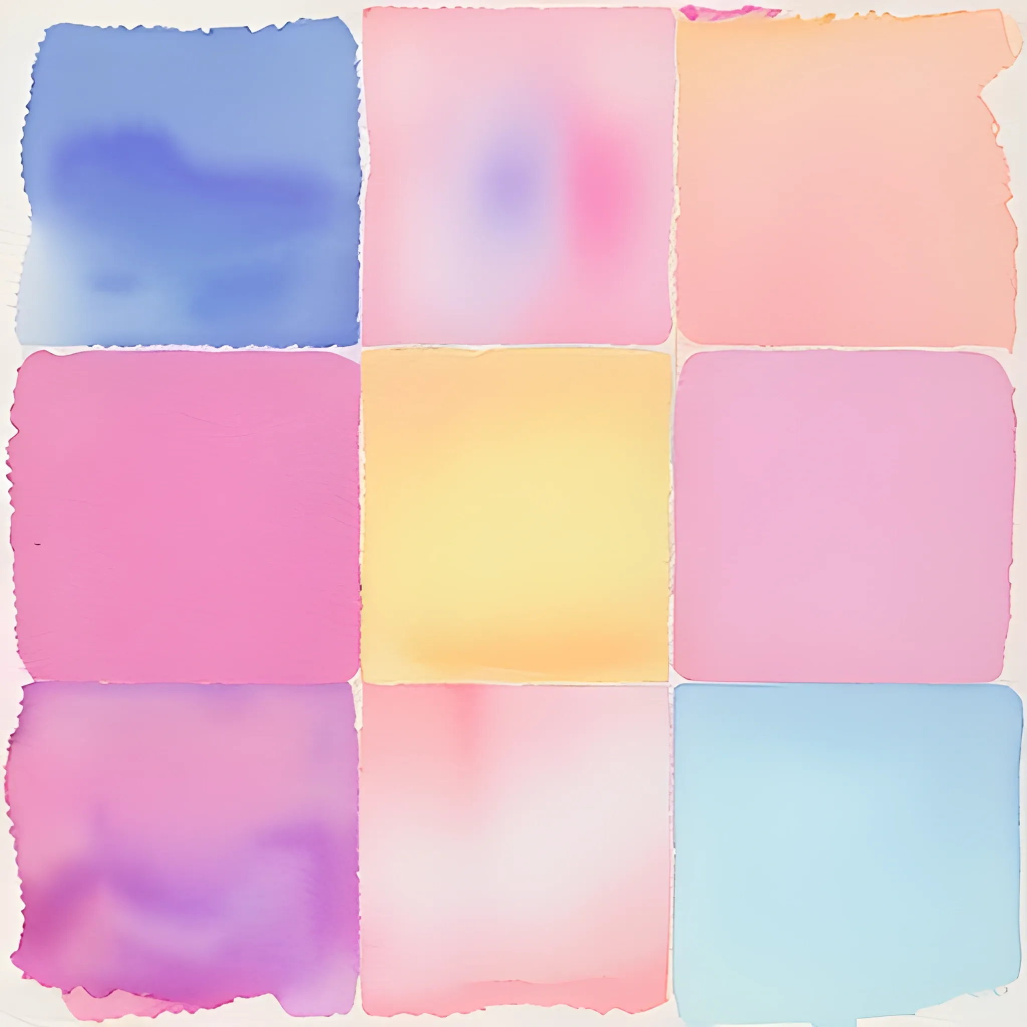 mostly white background but with isolated colored spots, composed of watercolor washes with pink, lilac, yellow and blue colors in very light tones with very irregular edges that look like splashes, Water Color