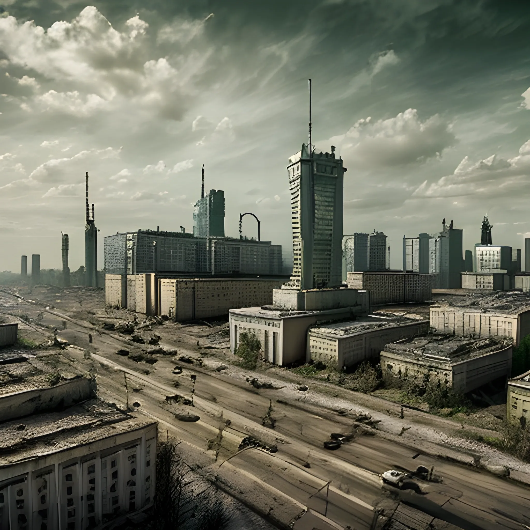 The post-apocalyptic city of Minsk, the main gateway to the city, in a cinematic style