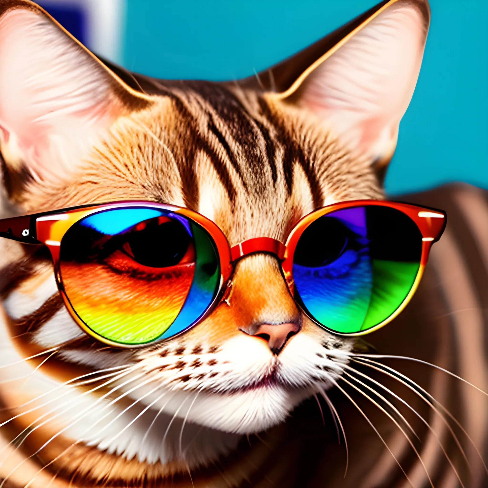 gato multicolor con gafas de sol espejadas