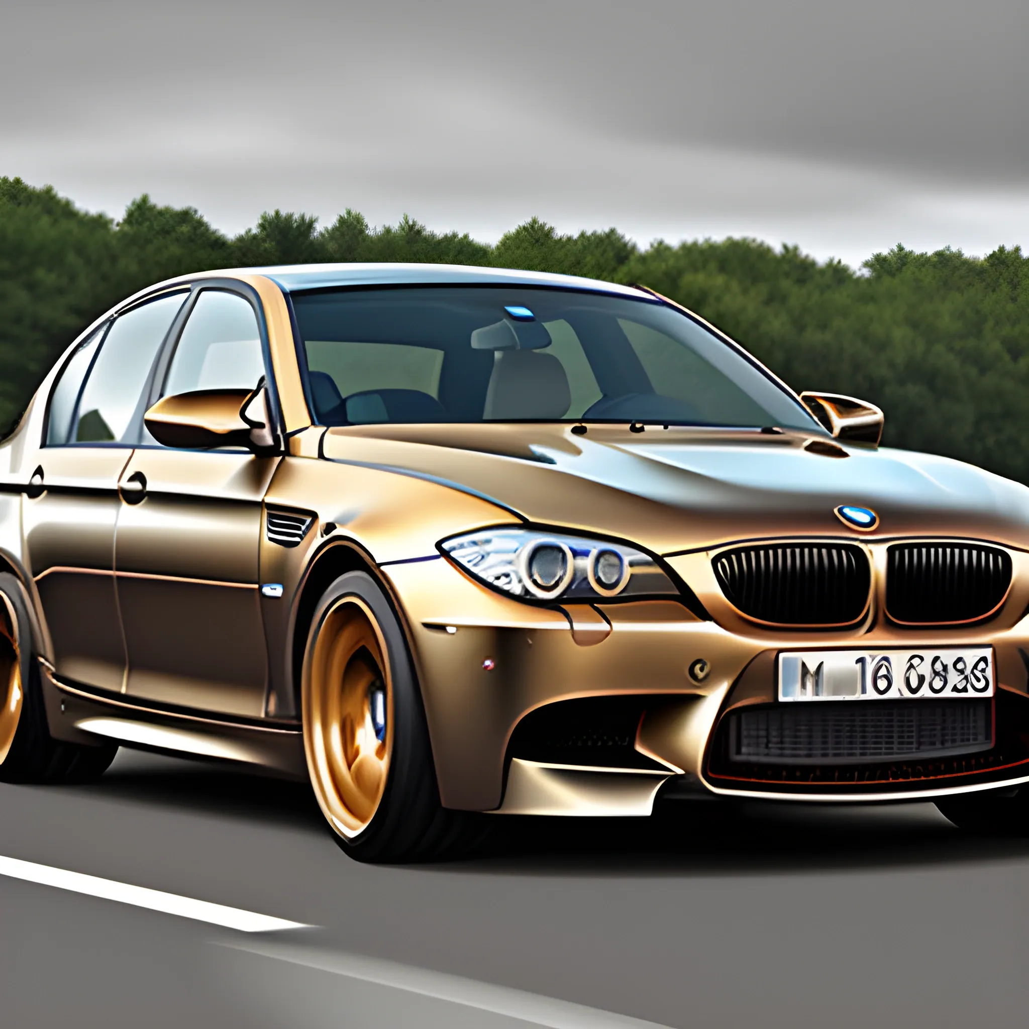 A metallic Bronze Bmw M5 e60 with no background, Trippy