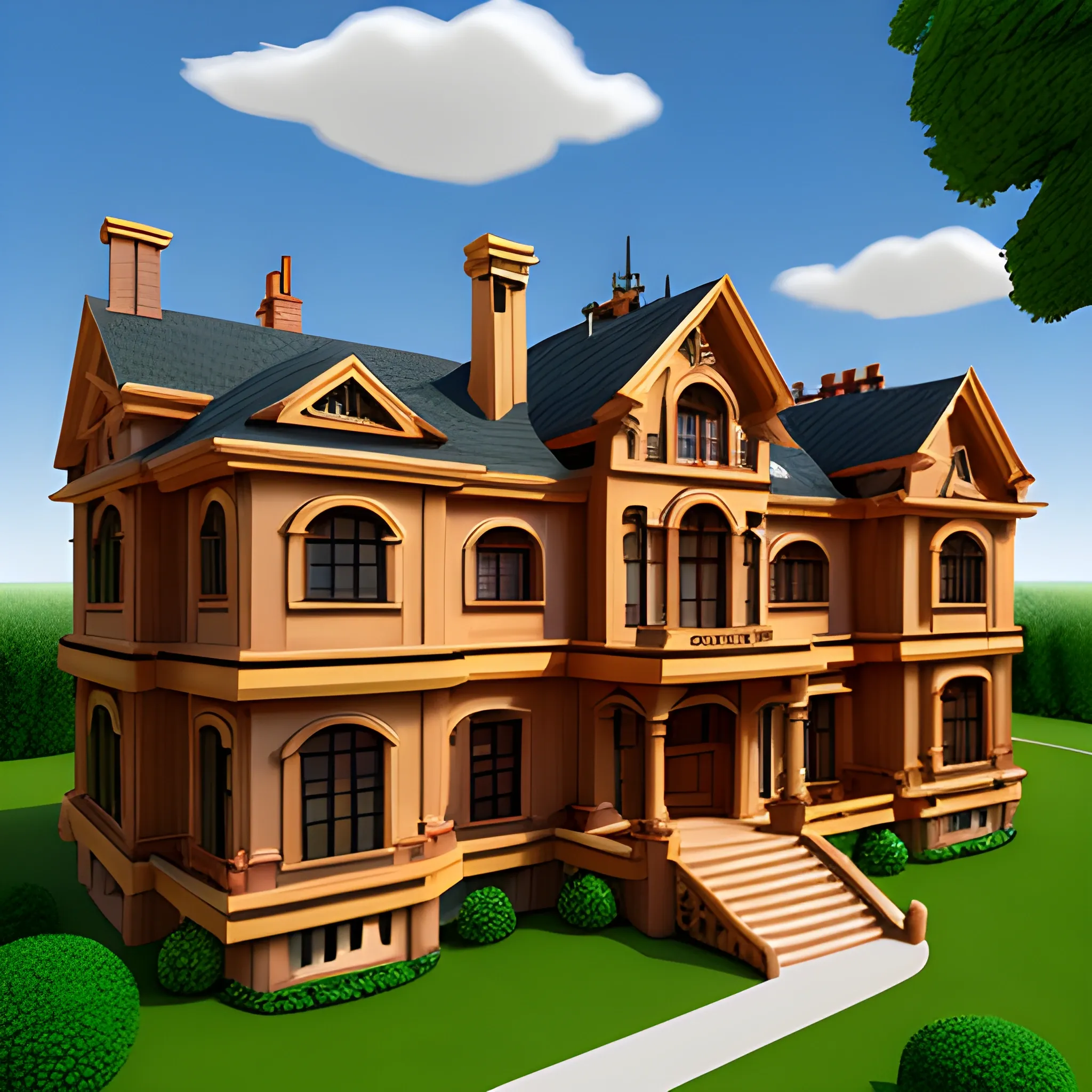 fancy wood mansion high fantacy , Cartoon, 3D