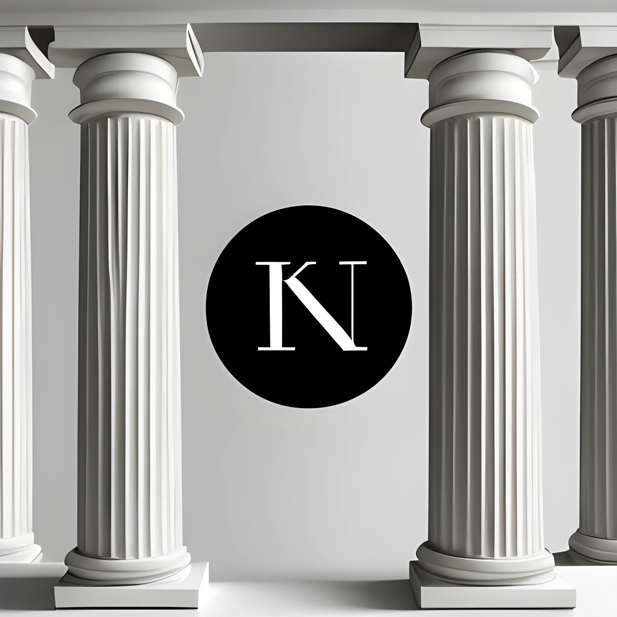 A modern and stylish logo featuring the letters 'KN', where the letter 'N' is embodied in the form of elegant Greek columns, represents the realm of interior design, combining minimalism and abstraction. It reflects a creative approach and elegance in every detail, offering innovative solutions for your space