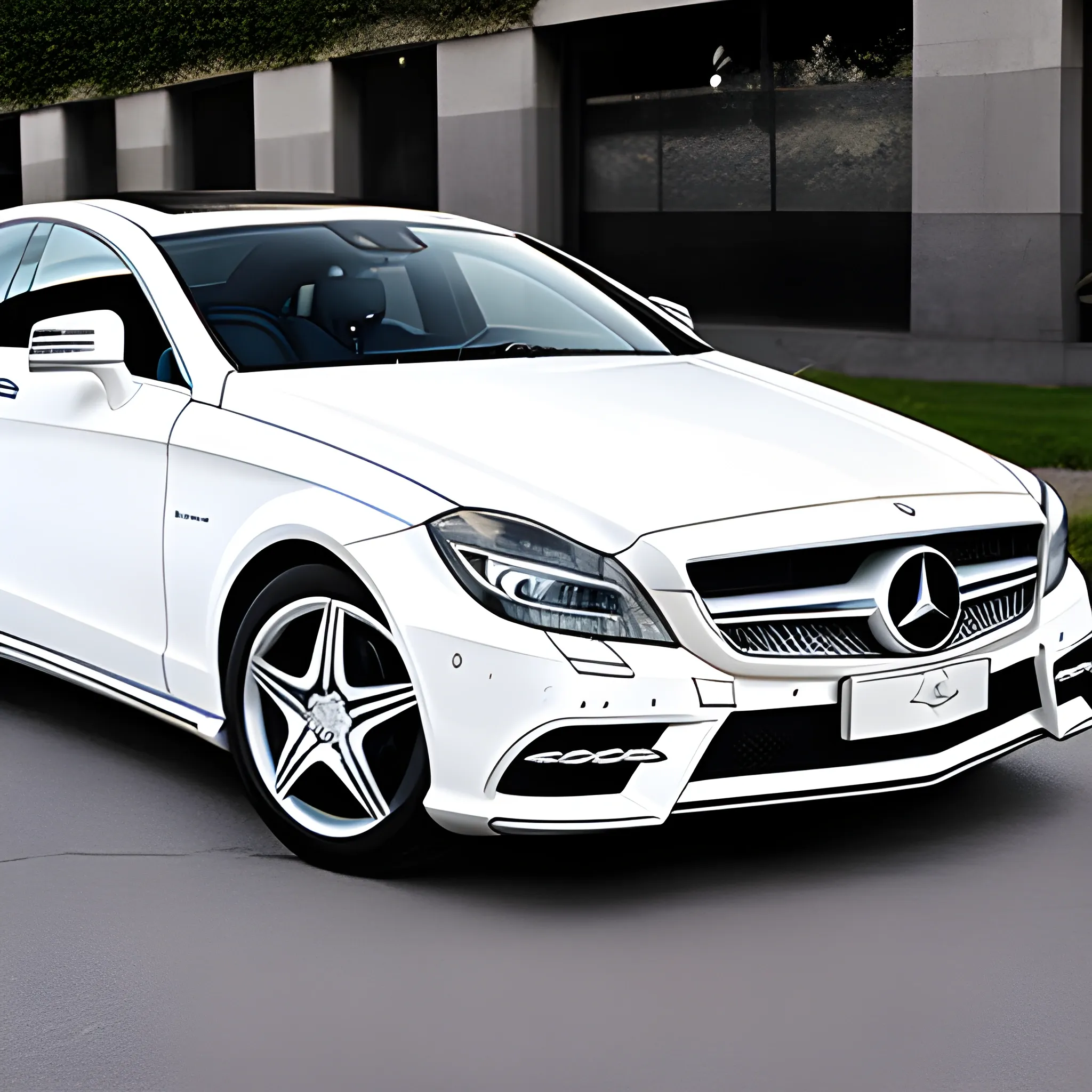 A white Mercedes Benz CLS w218 with no background, Trippy