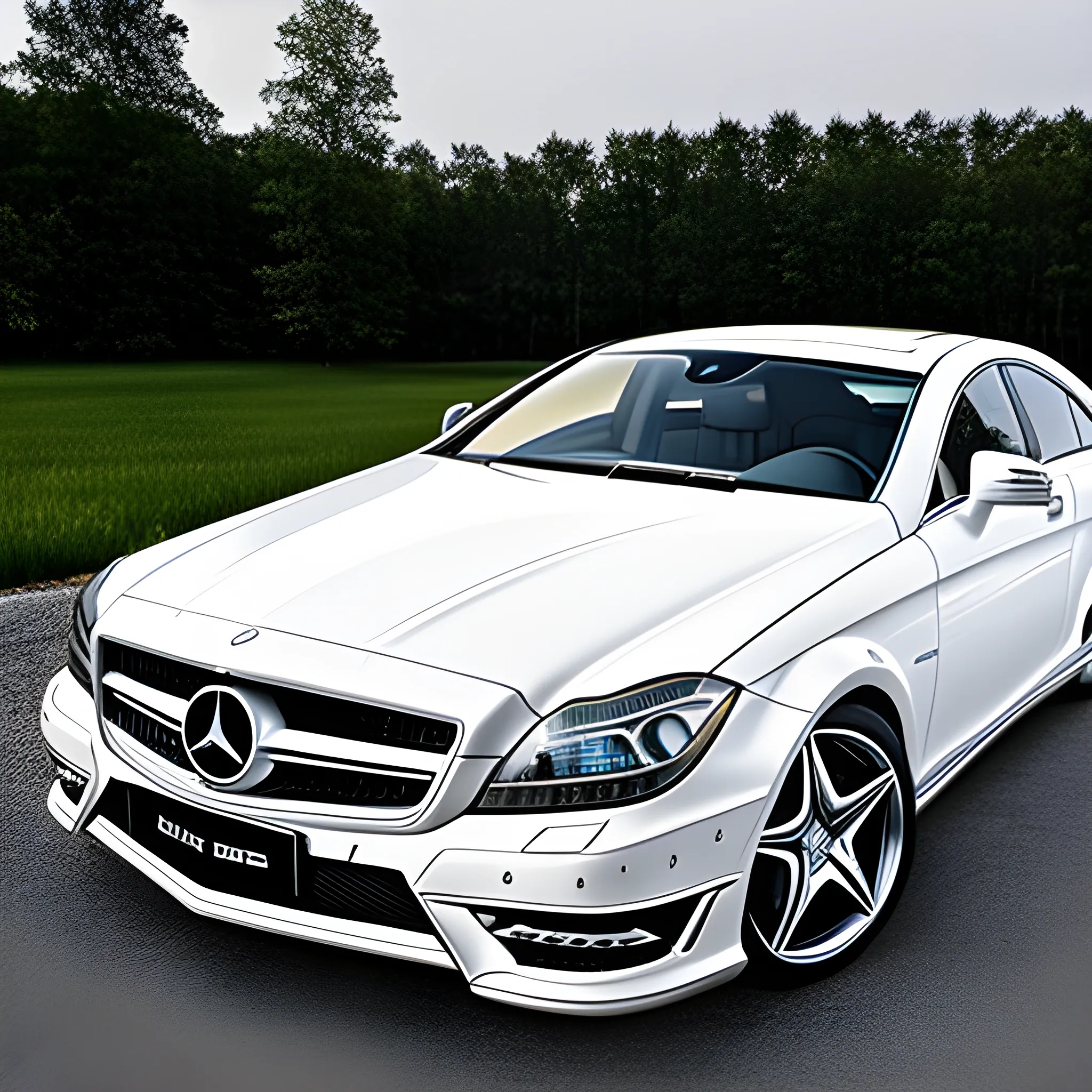 A white Mercedes Benz CLS w218 with no background, Trippy