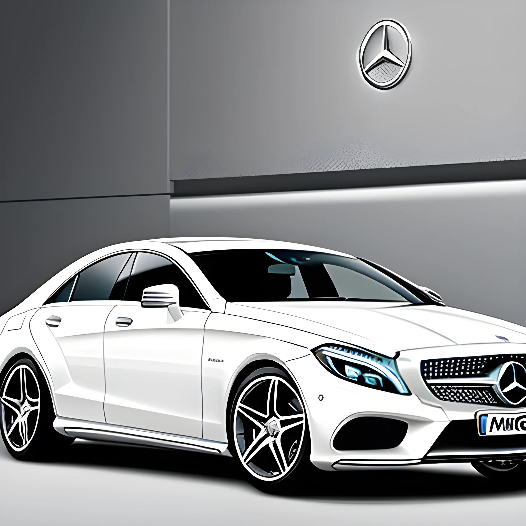 A white Mercedes Benz CLS w218 with no background, 
Cartoon