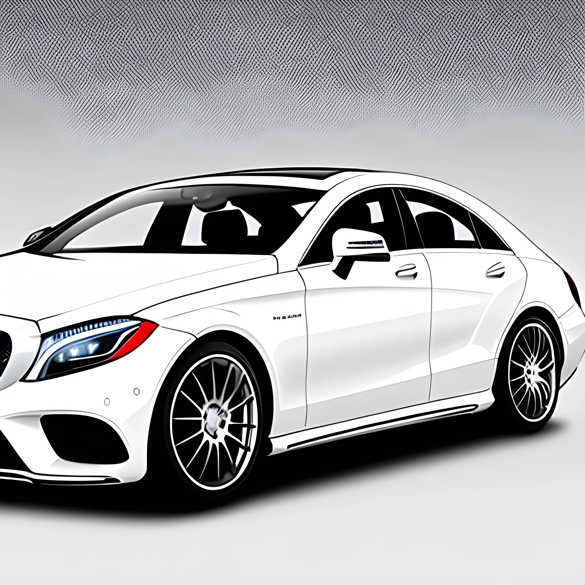 A white Mercedes Benz CLS w218 with no background, 
Cartoon