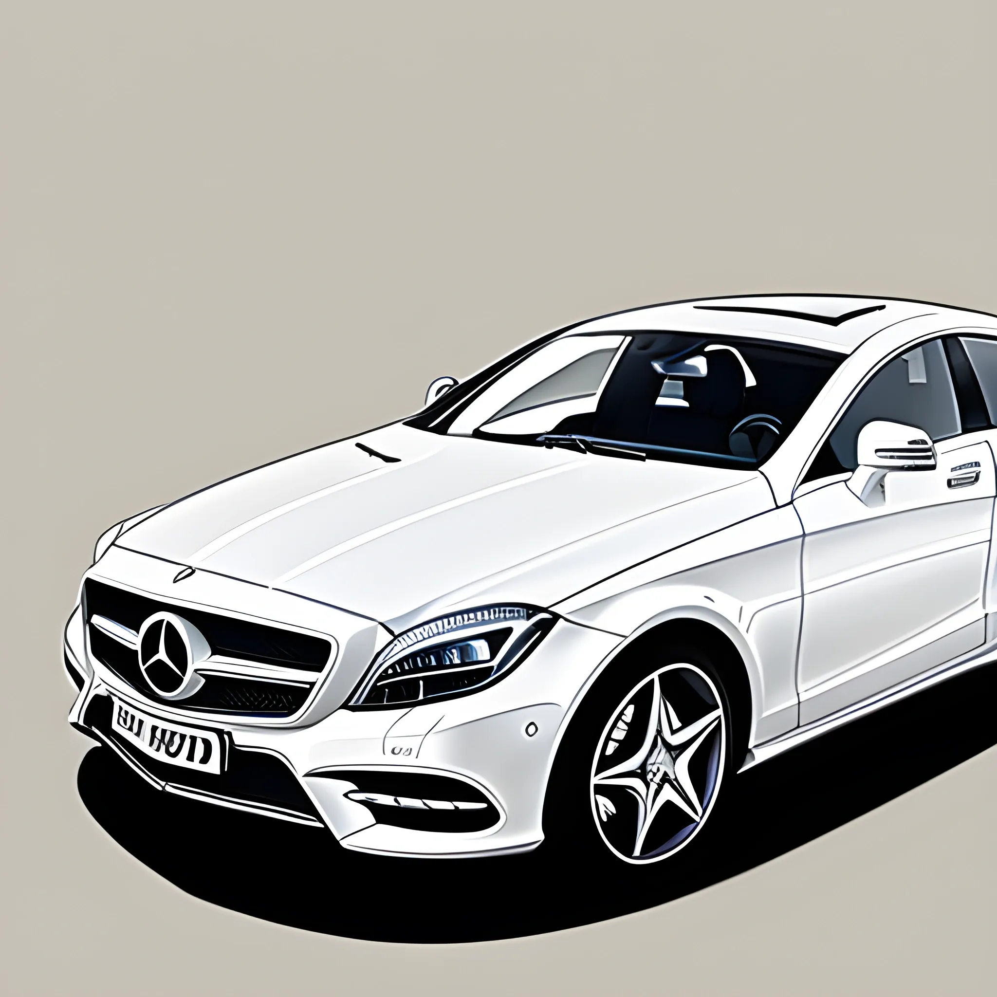 A white Mercedes Benz CLS w218 with no background, 
Cartoon, Pencil Sketch