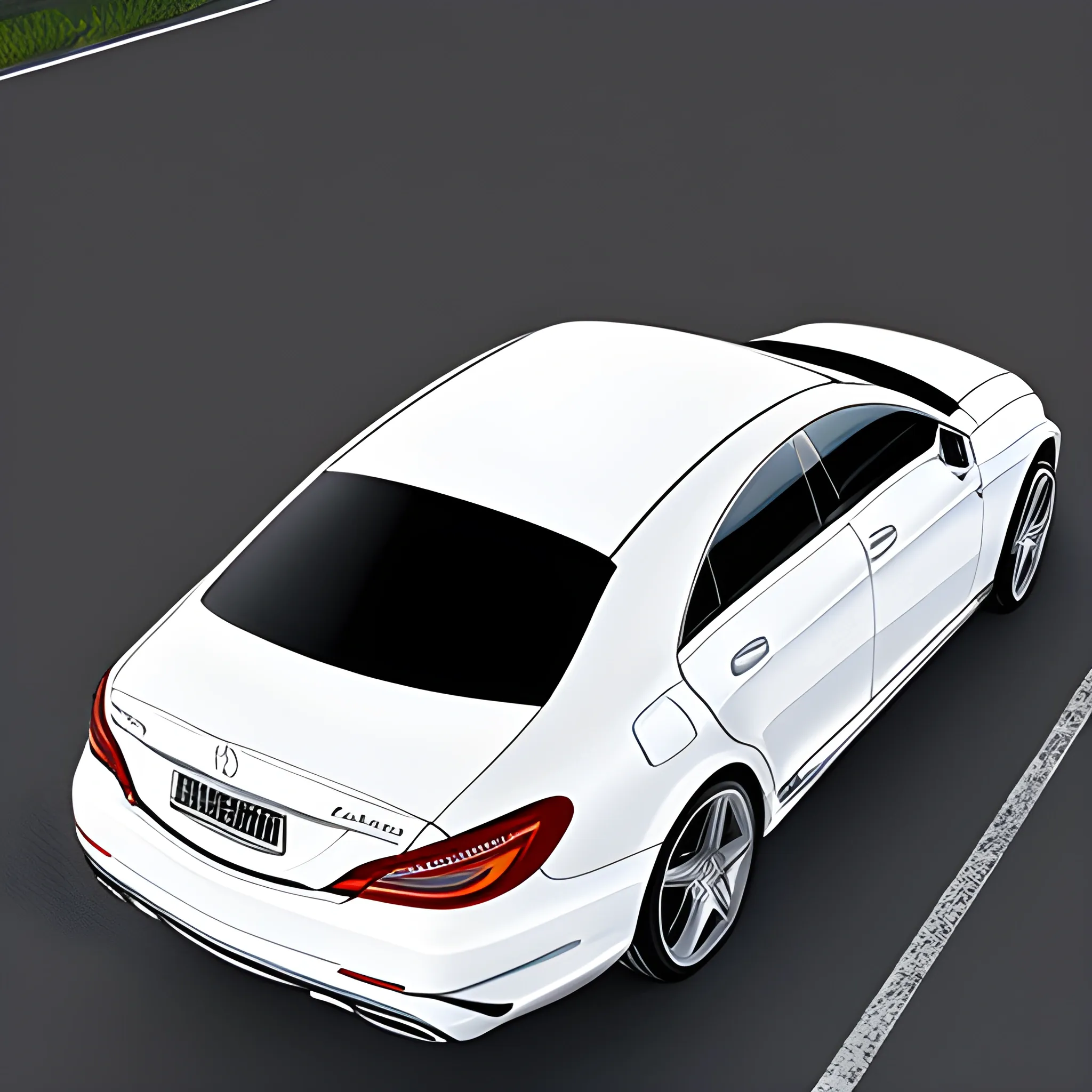 A white Mercedes Benz CLS w218 from the back with no background, 
Cartoon, 3D