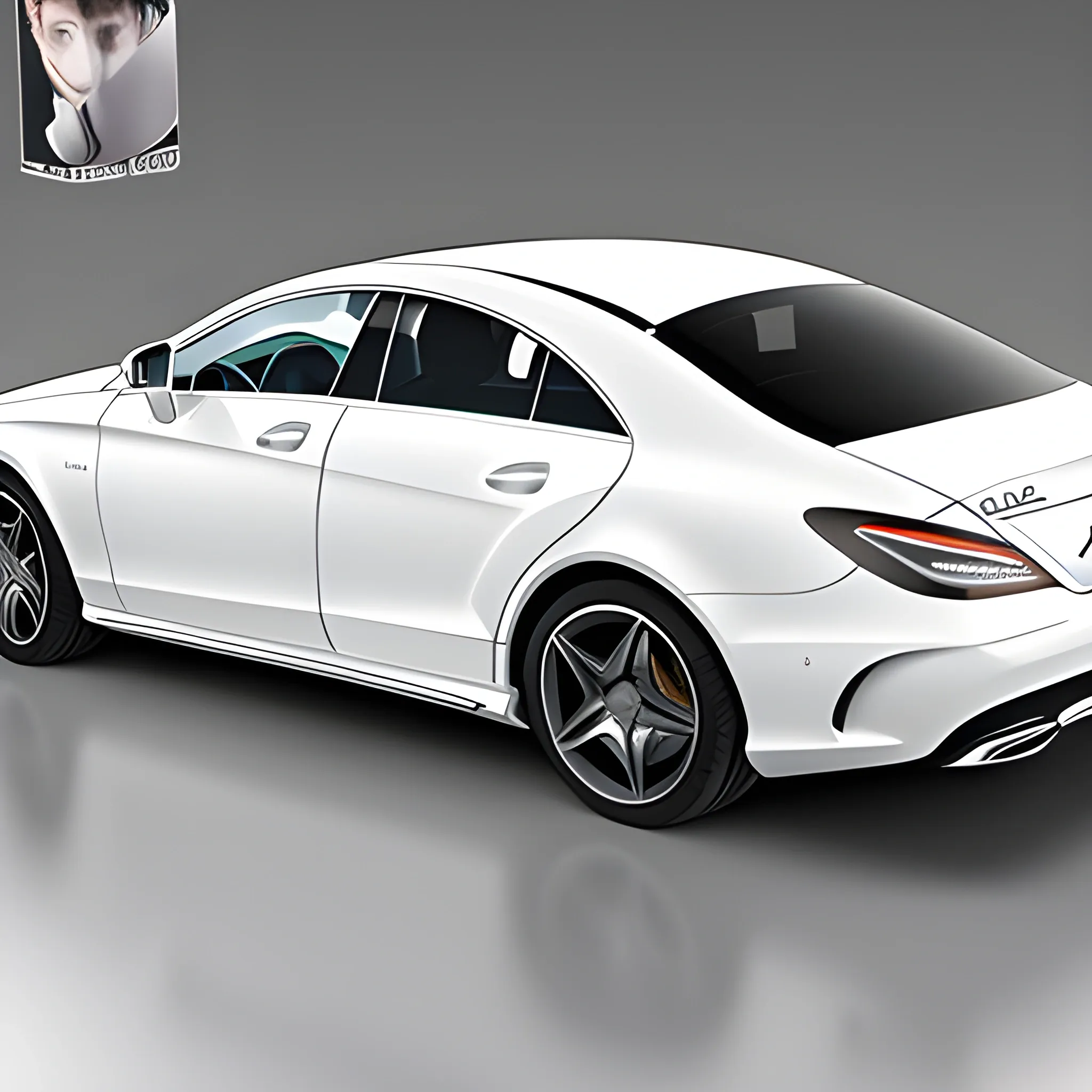 A white Mercedes Benz CLS w218 from the back with no background, 
Cartoon, 3D