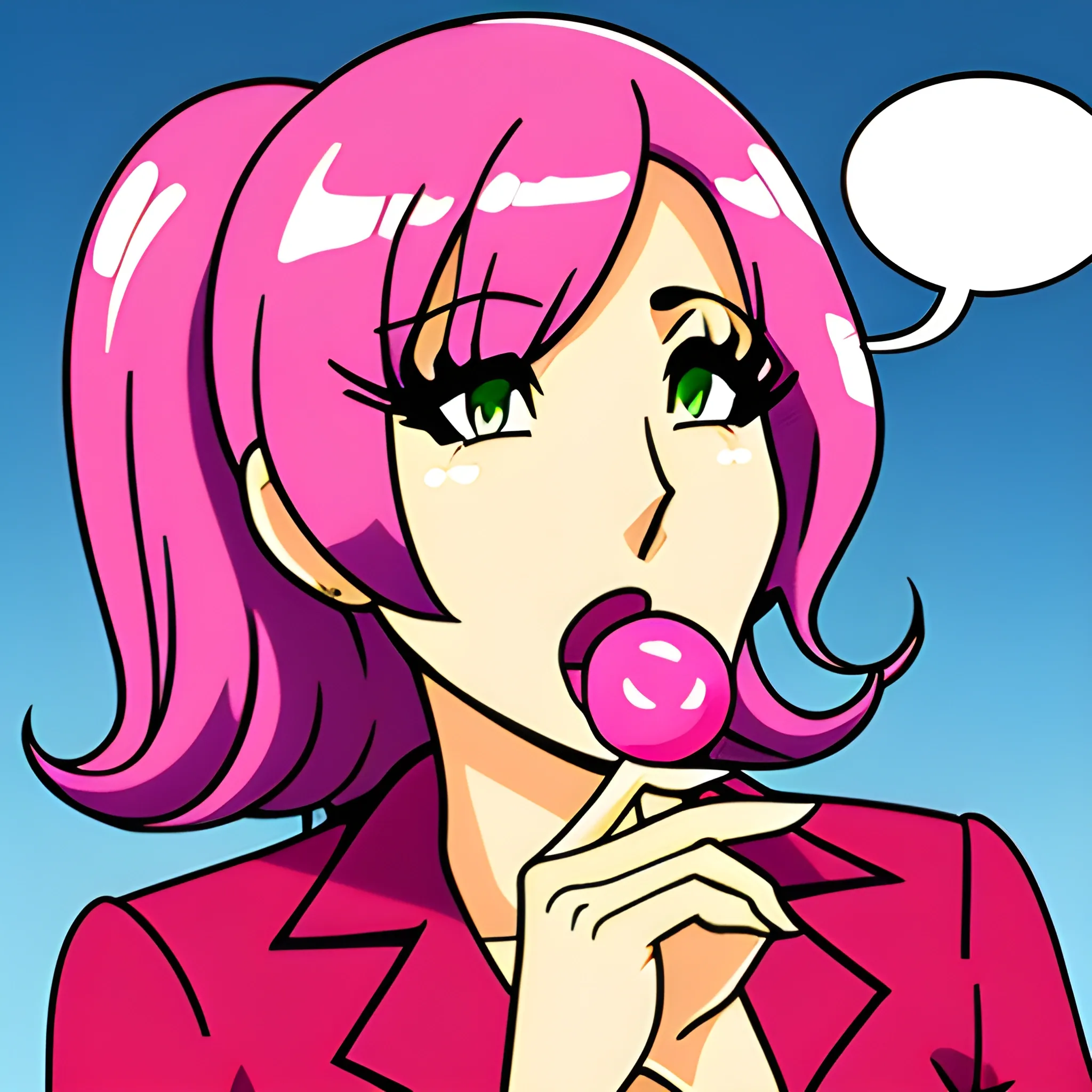 cartoon anime girl blowing bubblegum
