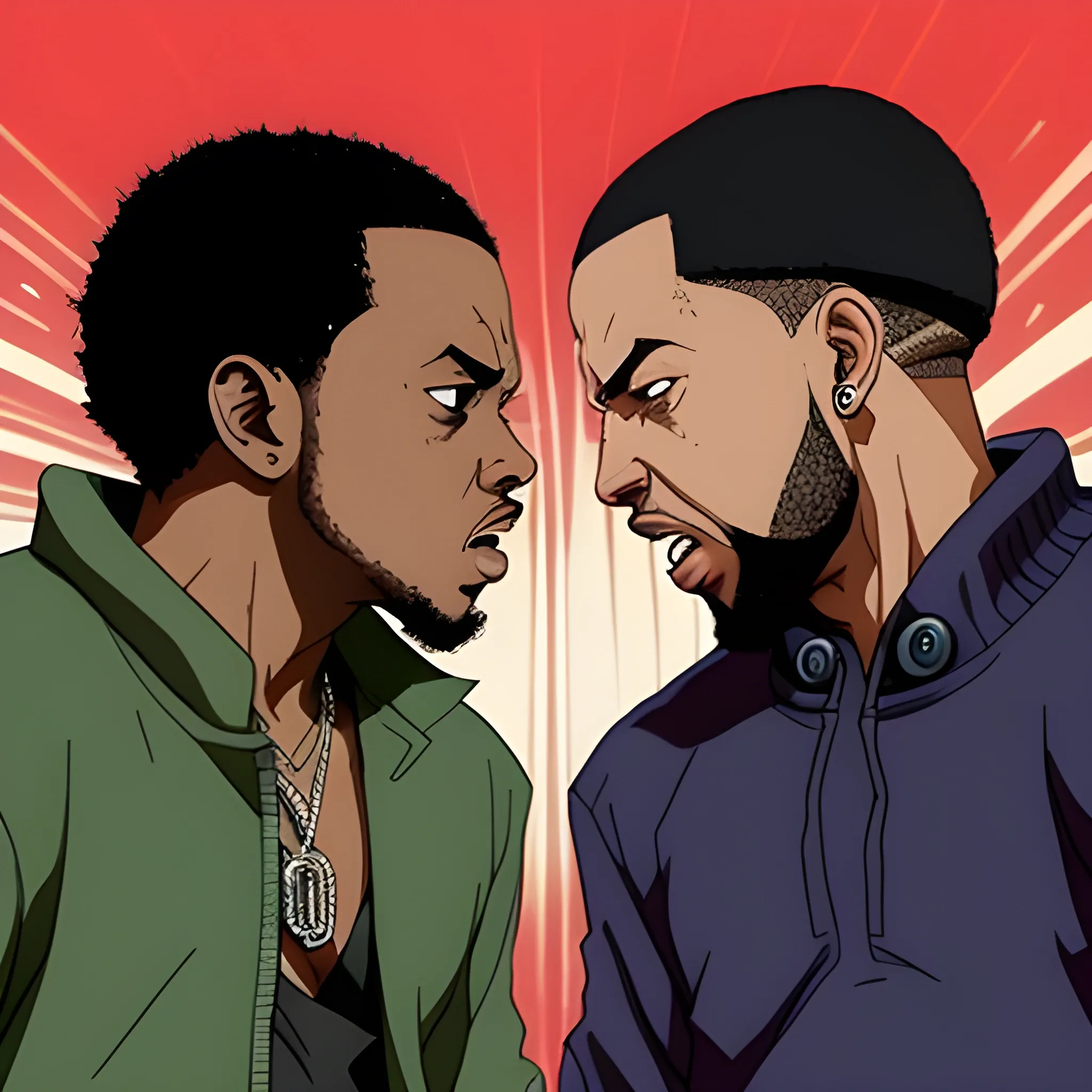 kendrick lamar and drake fighting in an epic boondocks-style fight