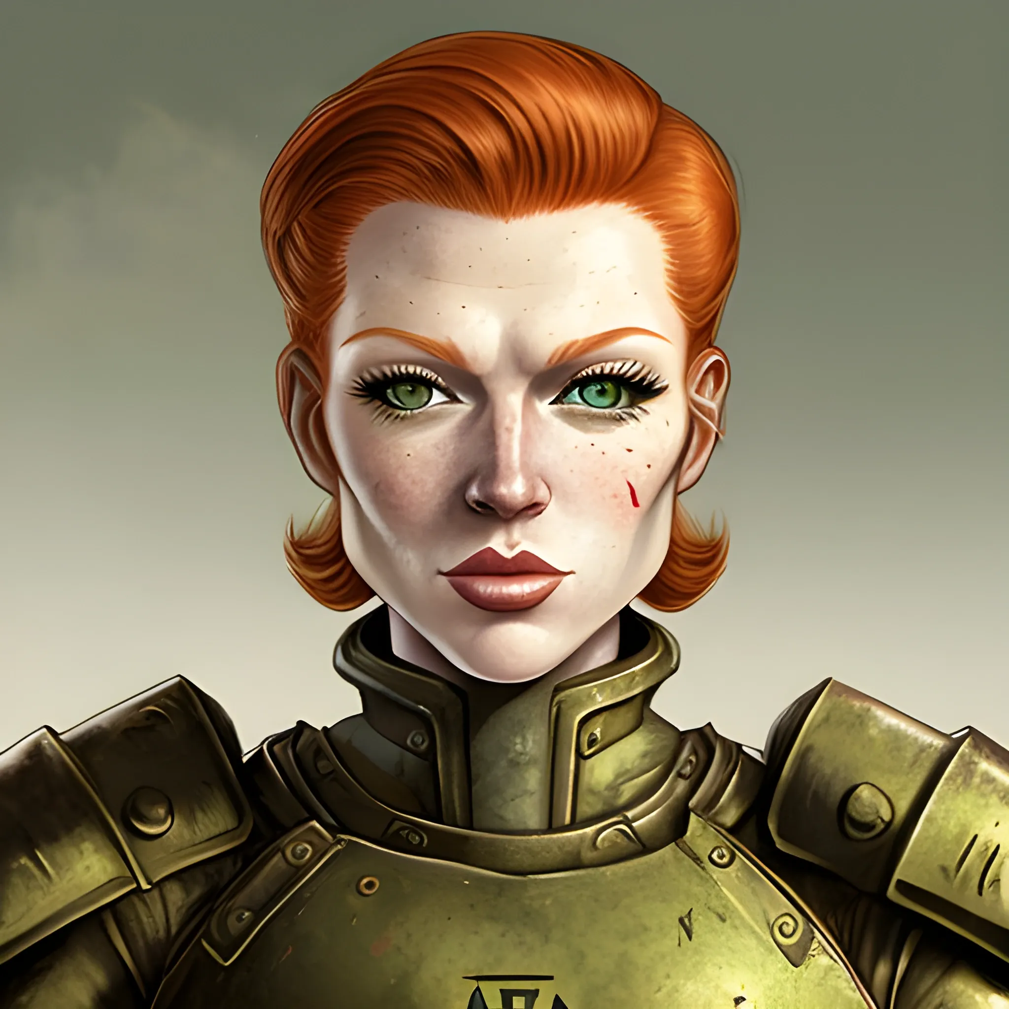 Fallout 1 master piece portrait of a glamorous coucasian ginger in a combat armor over an enclave uniform