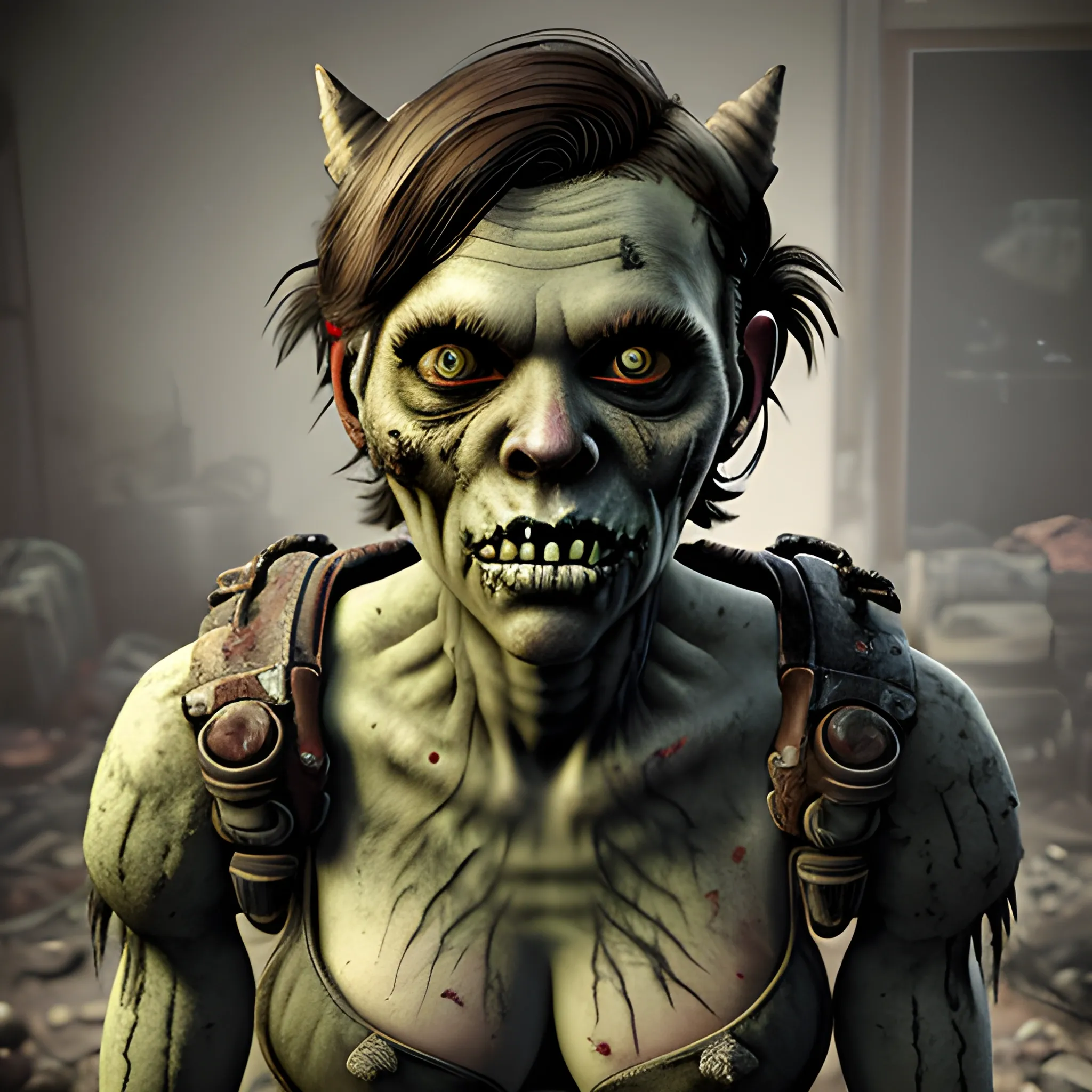 Fallout 4 masterpiece portrait of a female feral ghoul wearing a tattered clothing full body