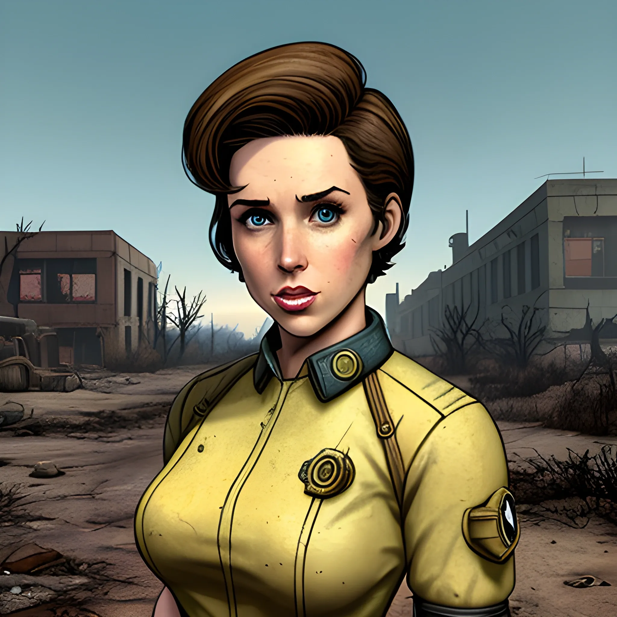 In the style of Fallout 1, masterpiece, Allison Brie a vault dweller