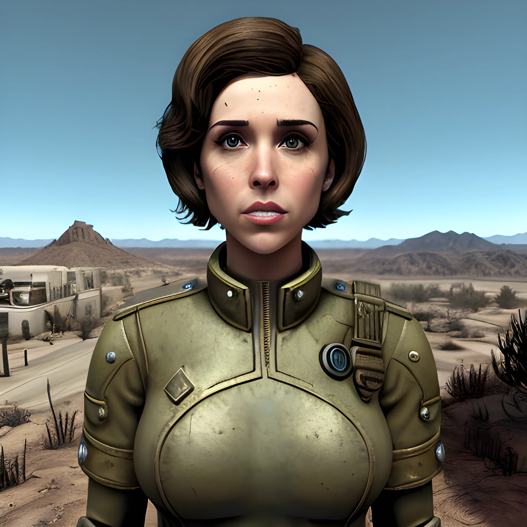 In the style of Fallout New Vegas, masterpiece, Allison Brie a vault dweller