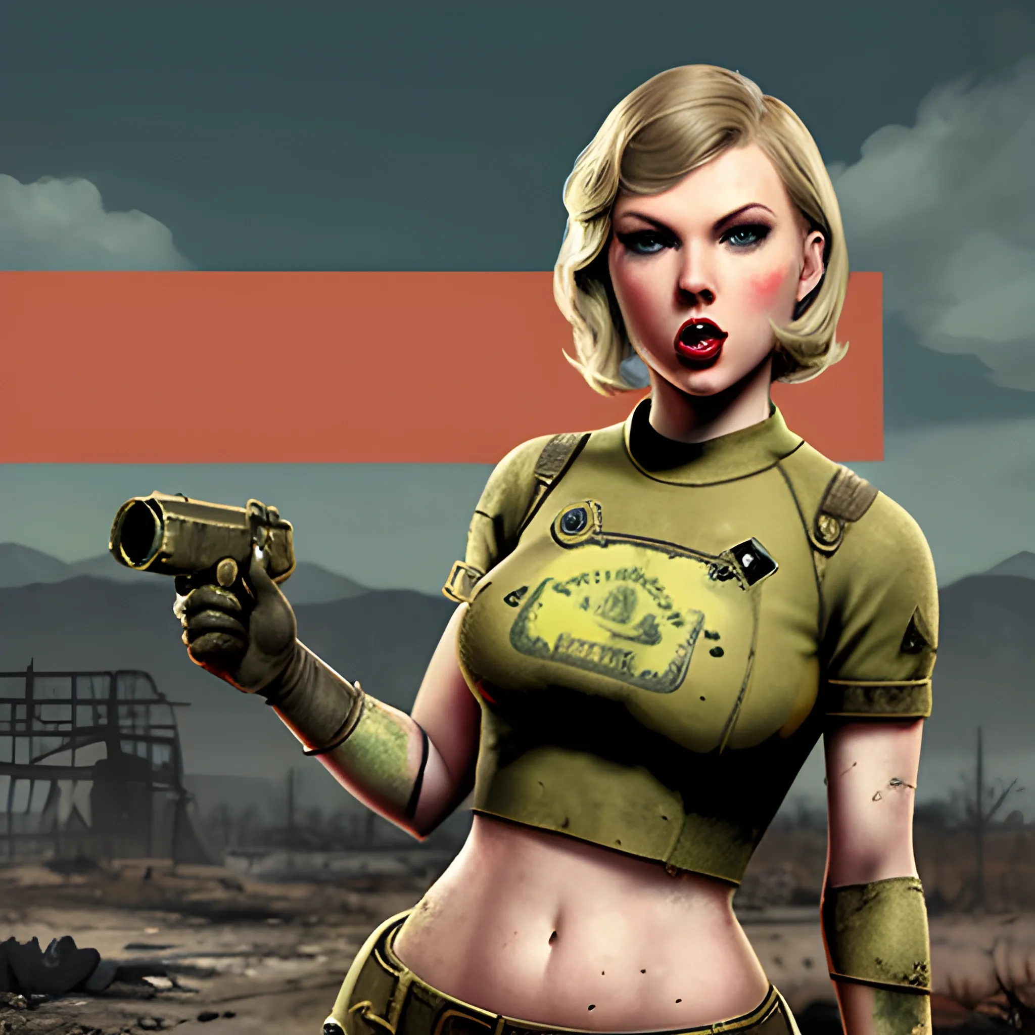 in the style of Fallout 4 masterpiece, Taylor Swift as a fallout super mutant, full body