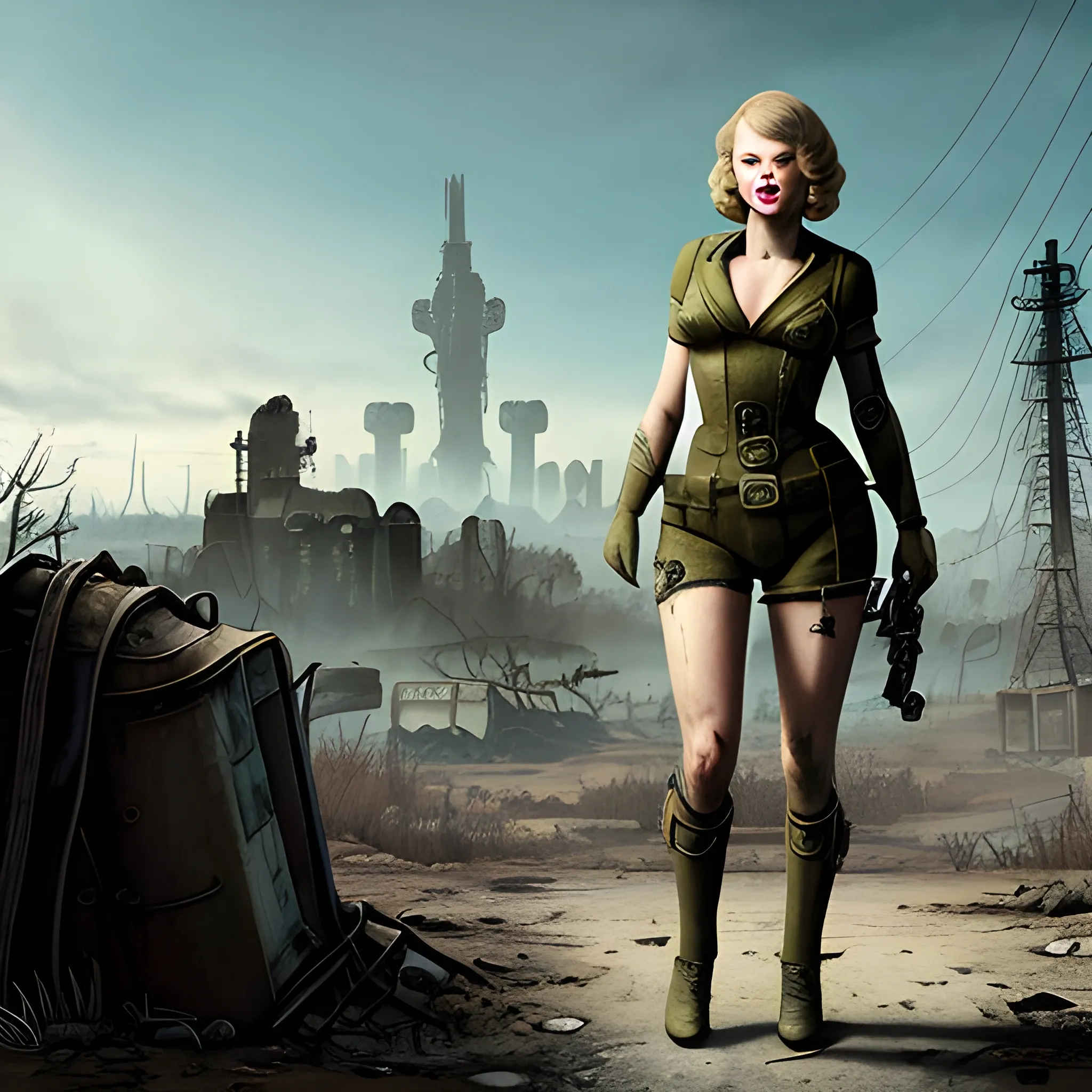 in the style of Fallout 4 masterpiece, Taylor Swift as a fallout supermutant, full body