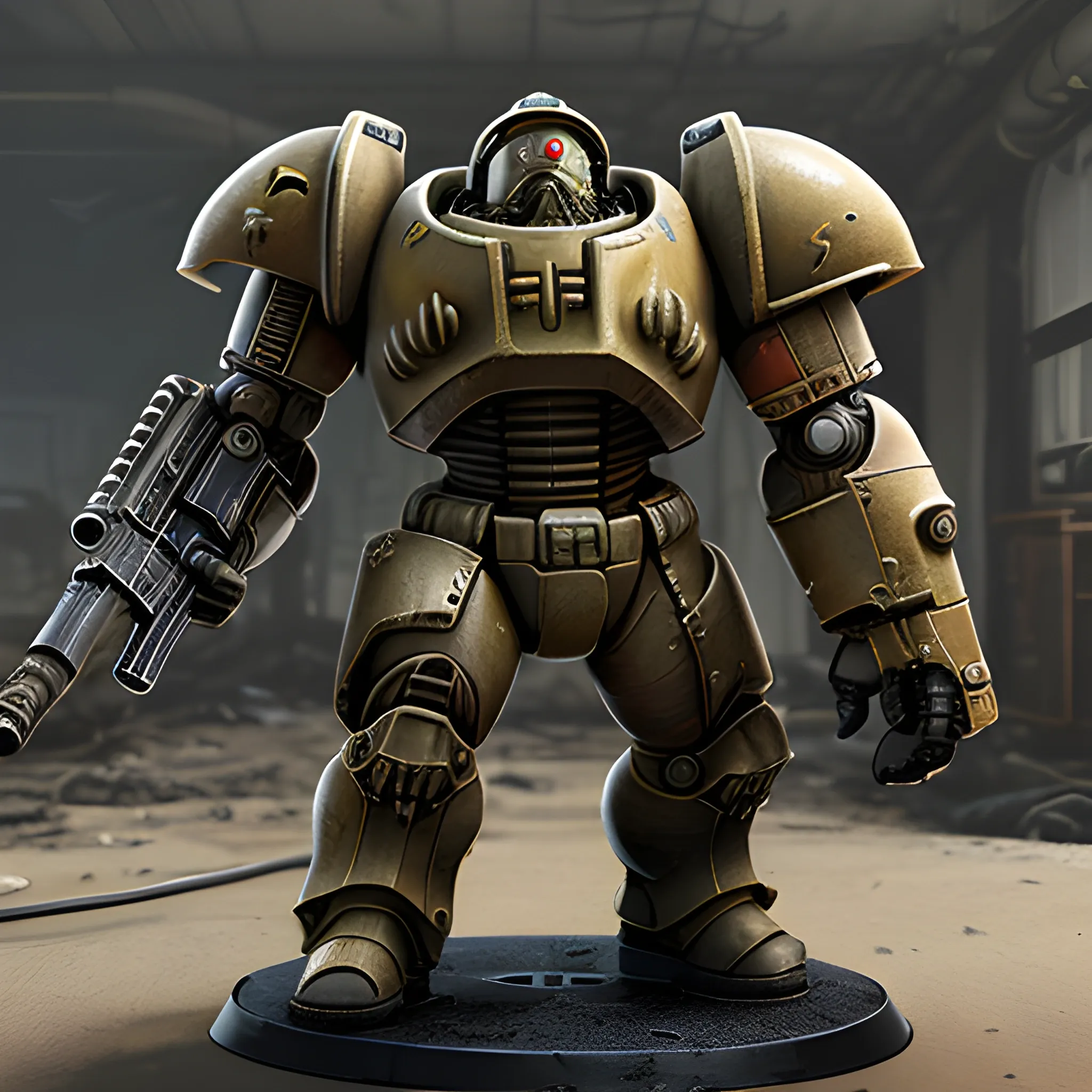 in the style of Fallout 4 masterpiece, warhemmer 40k's Peturabo as a Brotherhood of Steel paladin