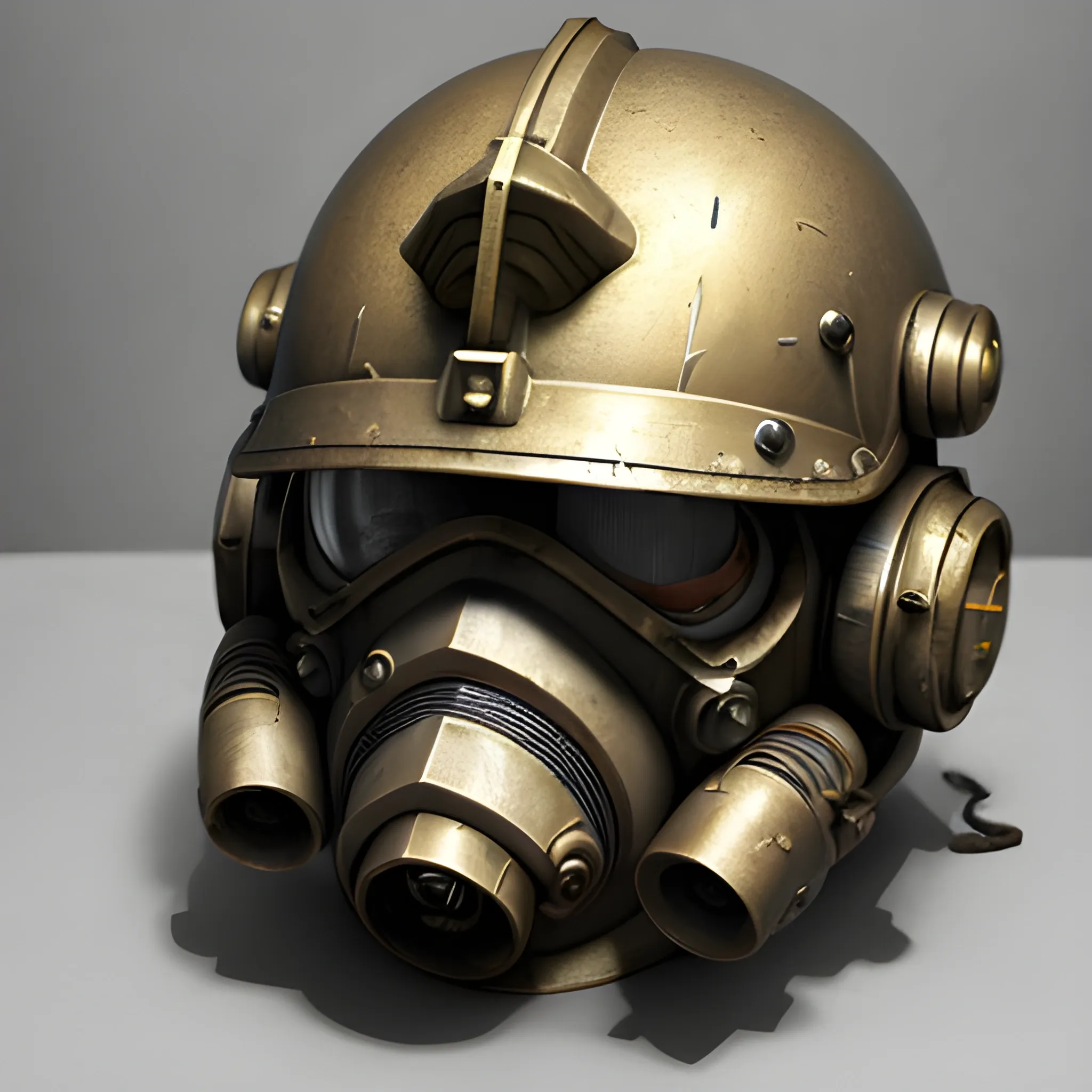 in the style of Fallout 4 masterpiece, warhemmer 40k's Peturabo as a Brotherhood of Steel paladin helmet off