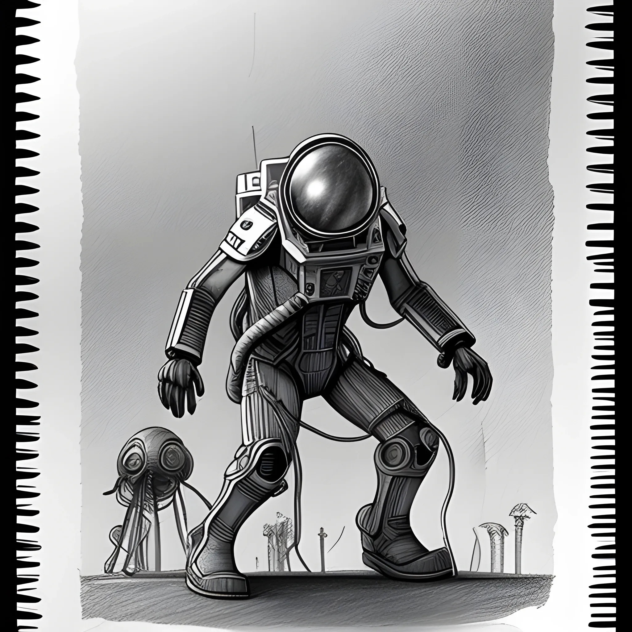 The Martian from the book The War of the Worlds. Pencil Sketch, Pencil Sketch