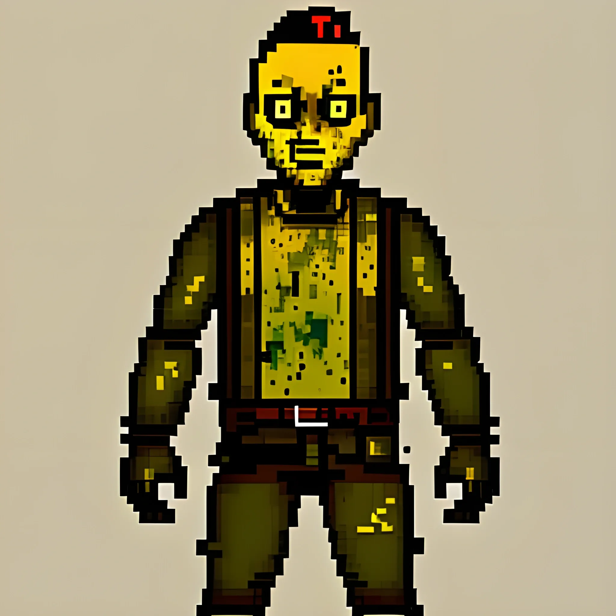 fallout 4 style, pixel art, full body feral zombie with yellow skin, no nose, and several glowing pustules

