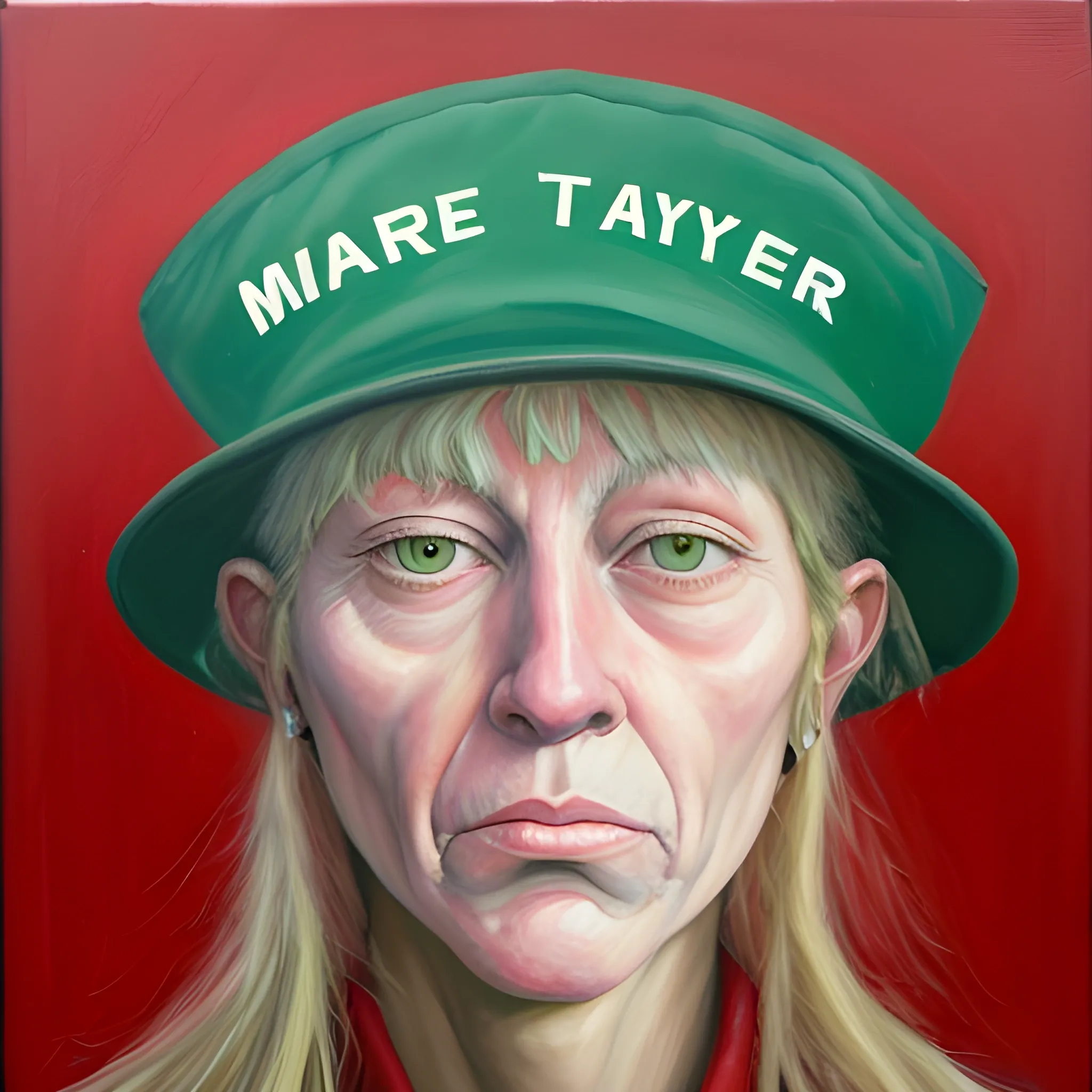  Oil Painting,
marjorie taylor green, ugly, dyke,red  maga hat 
