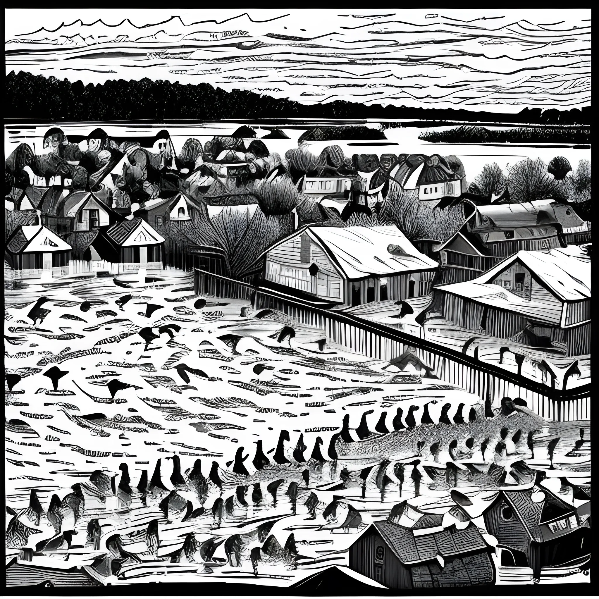 Jamestown New York, flood, birds,, Cartoon