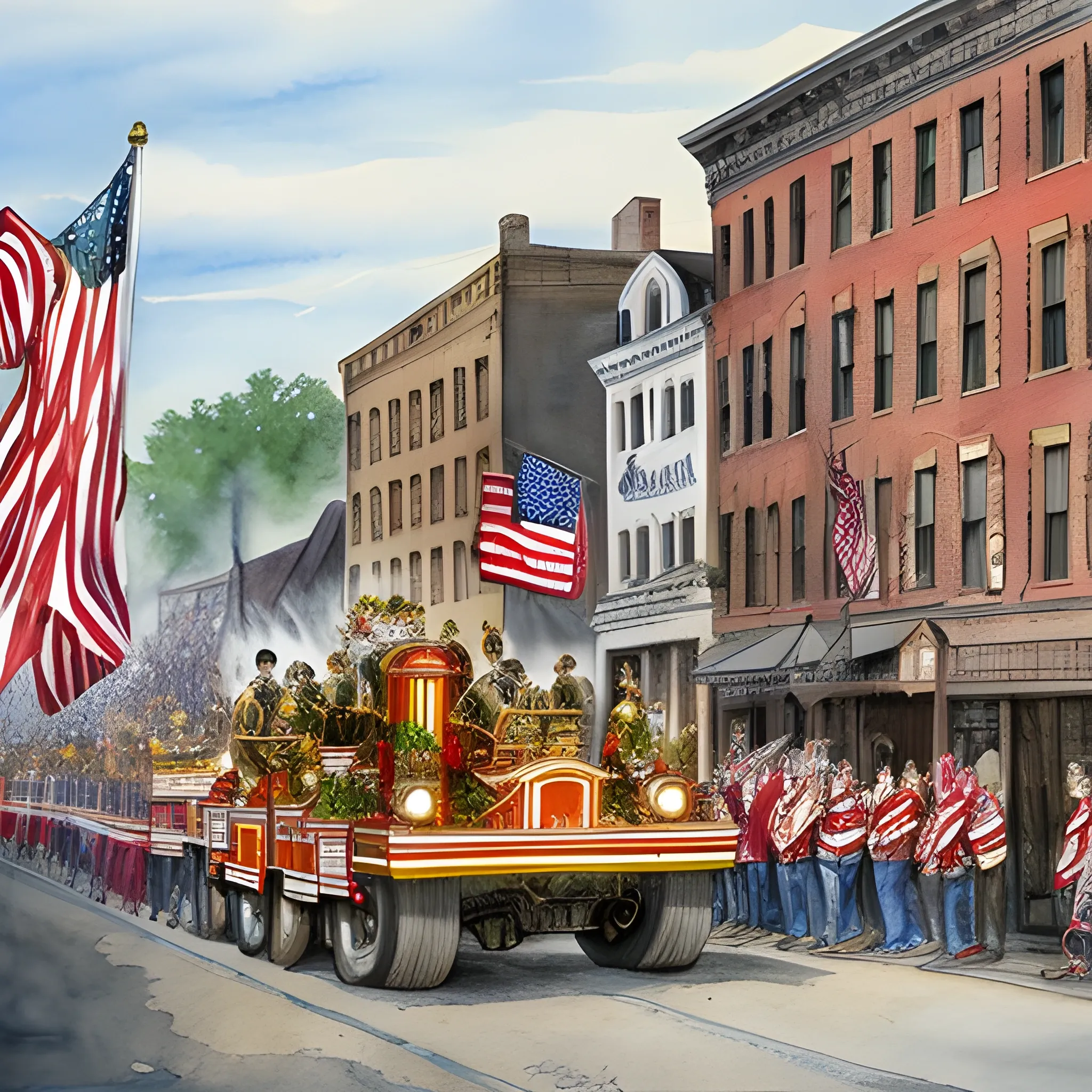 Jamestown New York, fire, parade, Water Color