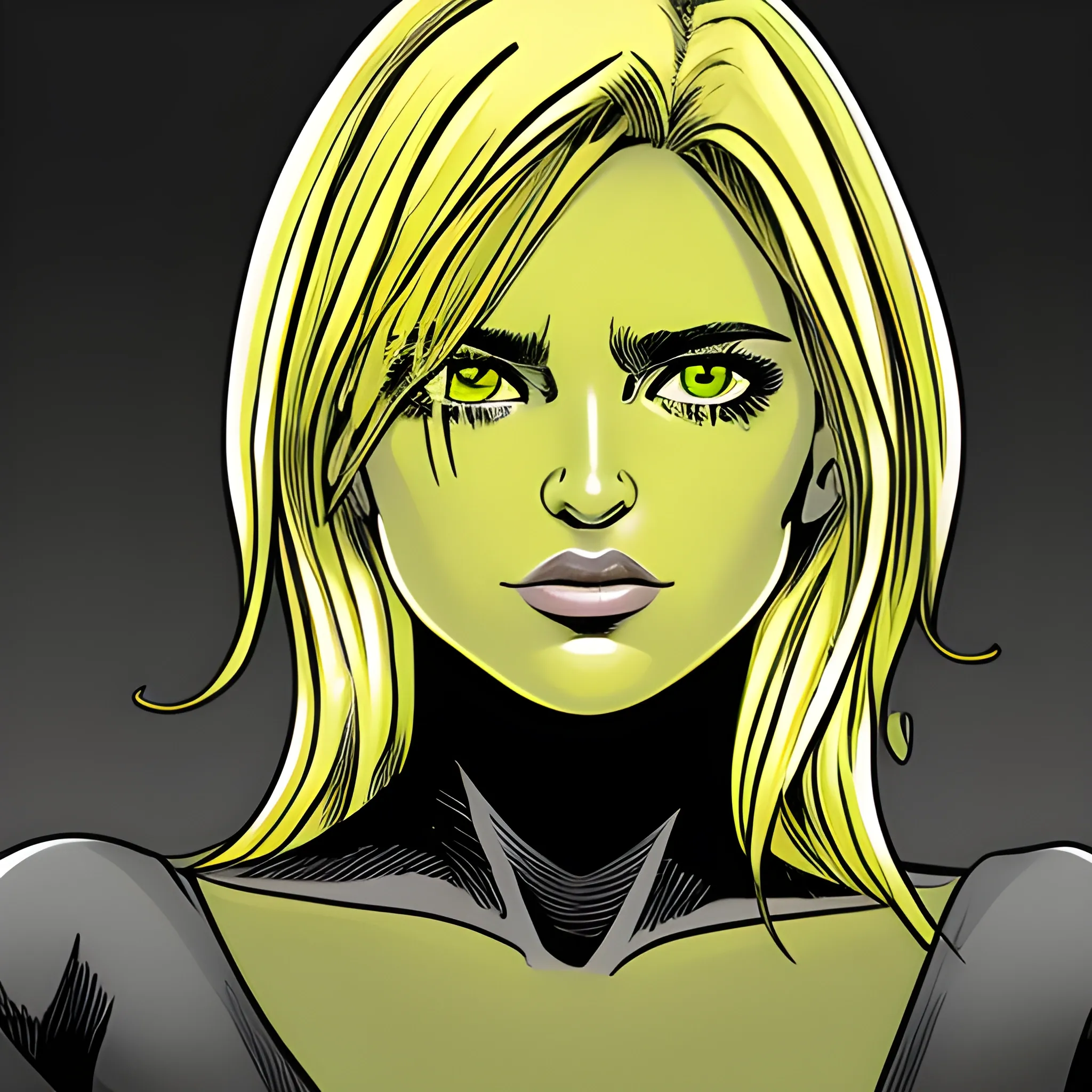 Chica rubia alta ojos verdes estilo comic