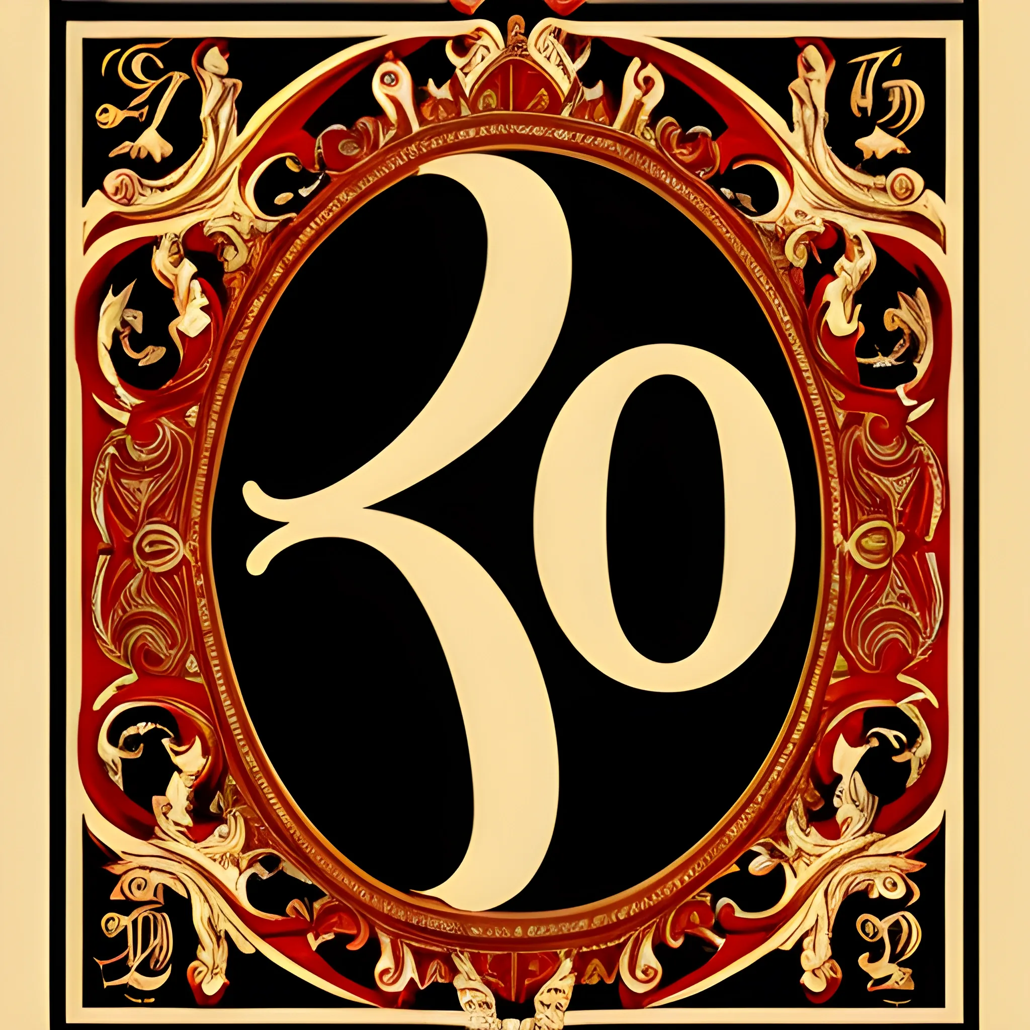 Poster with black background where it says in Elizabethan typography letters, a number 9 and the letters oz to its right in red color, Cartoon