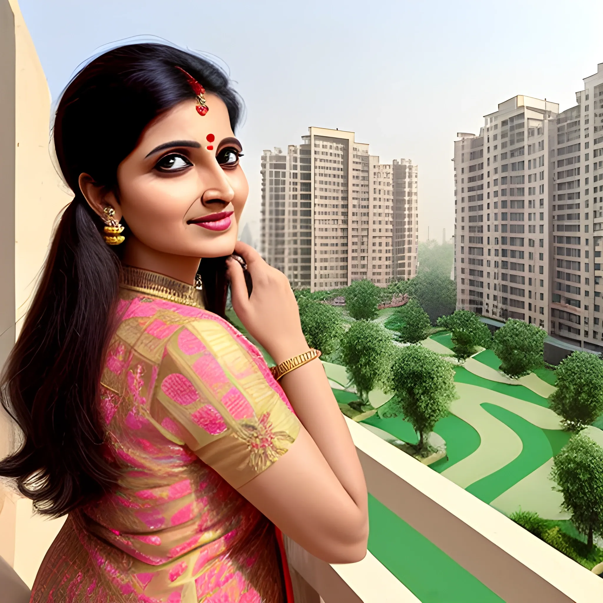 a beautiful lady looking at the new project of OXIRICH Chintamani in Sector 103 Gurgaon