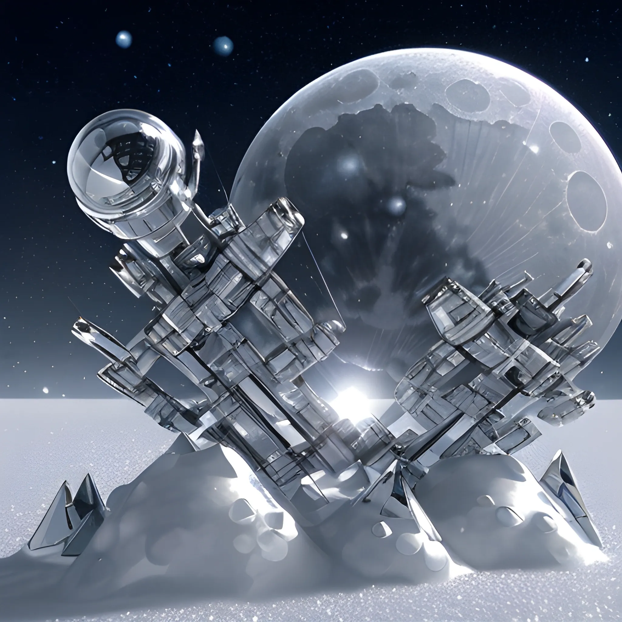 Clear close -up, in front of the silver moonlight on the snow background, the dynamic arrangement is neatly arranged and neatly arranged. The loss has science fiction distortion., 3D