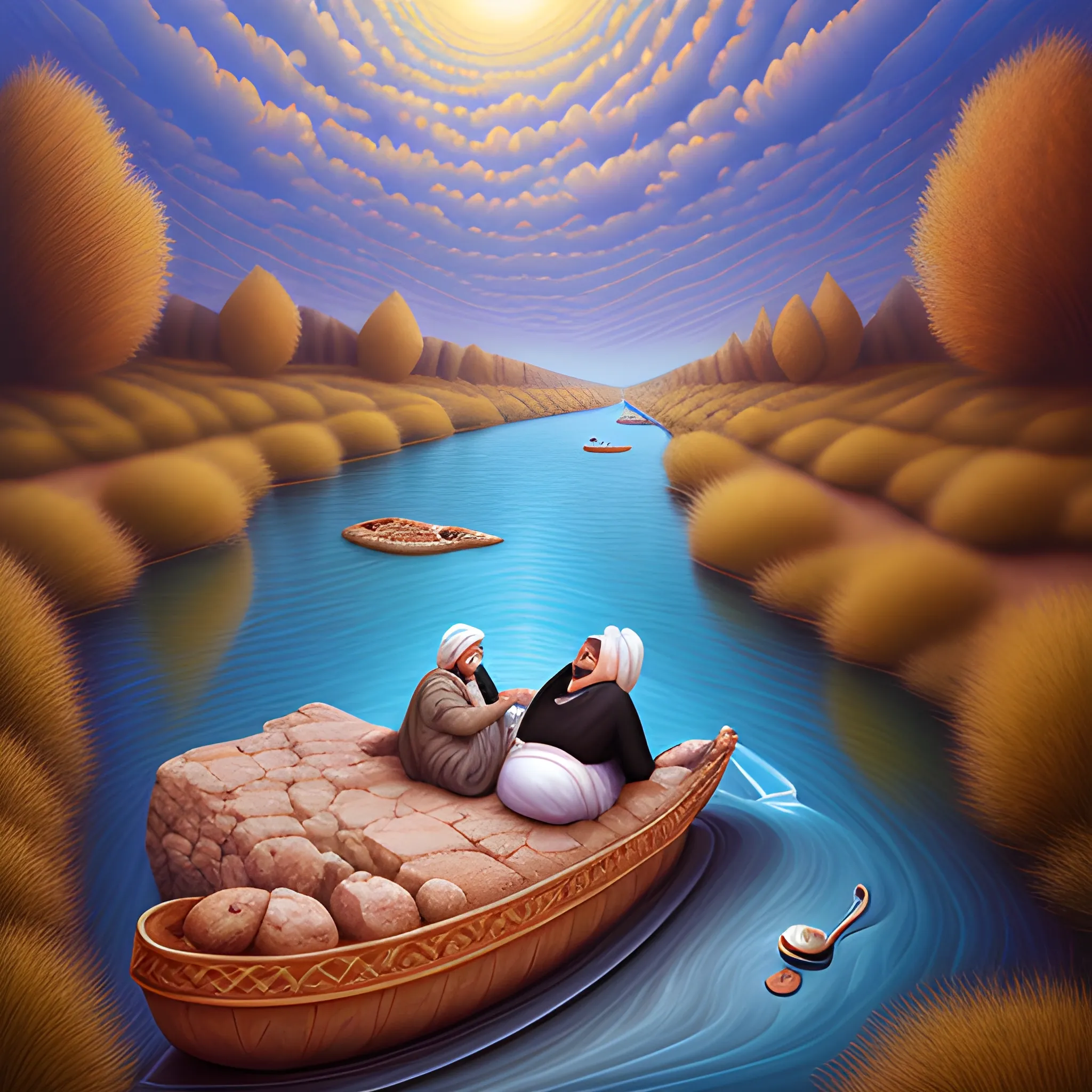 Ibrahim Raisi  in heaven forset and river, Cartoon, 3D, Oil Painting, Trippy