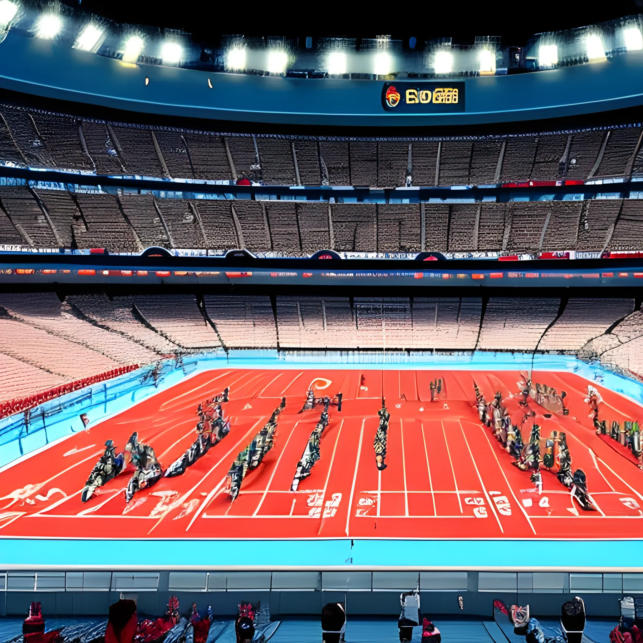 24 caracters playing each of all an olimpic sport in a stadium with crowd comic stile