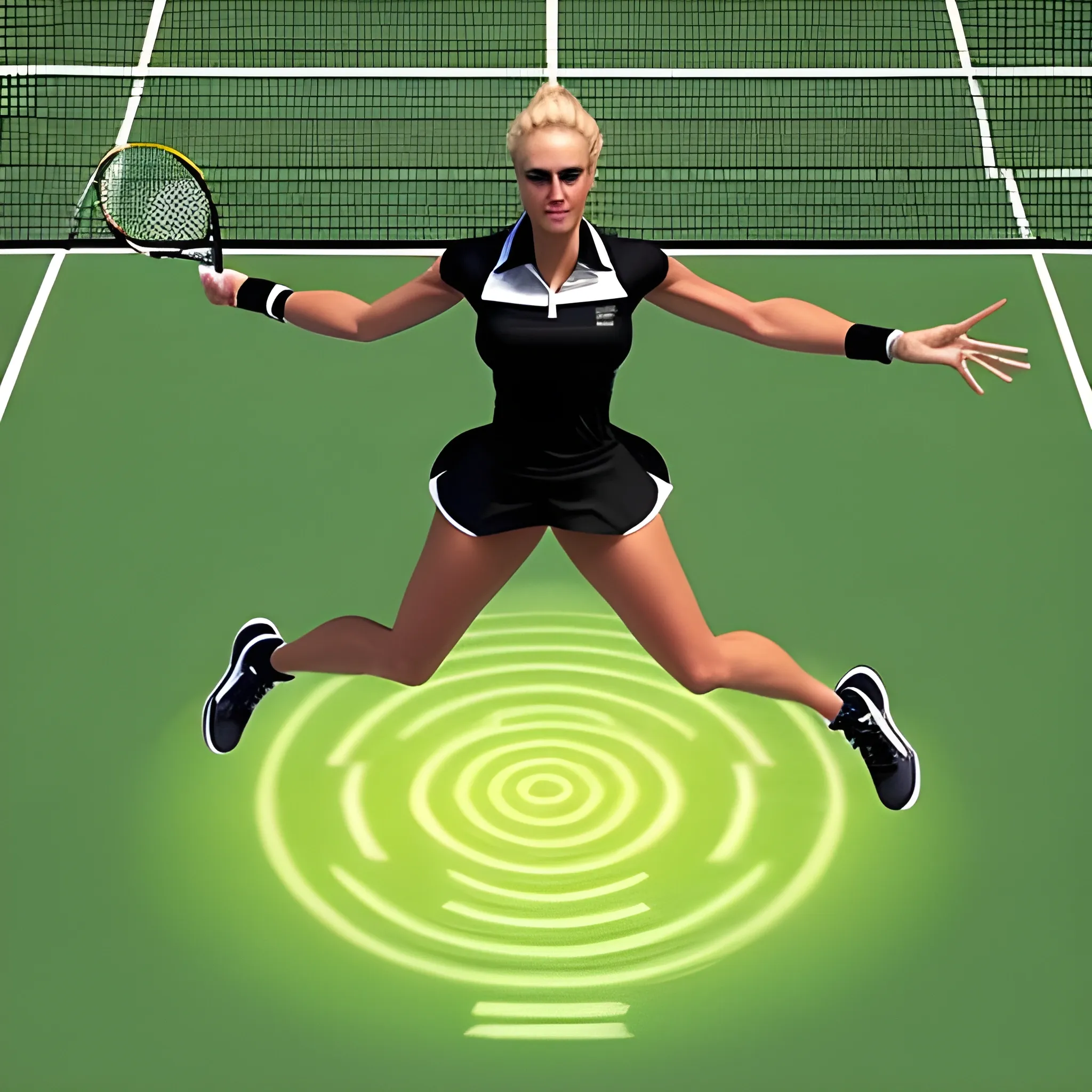 Panopticon maze sky: justforfun Creation:0.1,photography :detailed, high quality, DSLR, beautiful Tennis player, view from bottom( full body shot ) of ((anti gravity girls))), dressed in ((Tennis costume)), floating, beautiful face, blonde hair, ( Motion action:1.4), dynamic pose (Beautiful eyes), (dark )theme, at tennis court, realistic shadow rendering :post processing