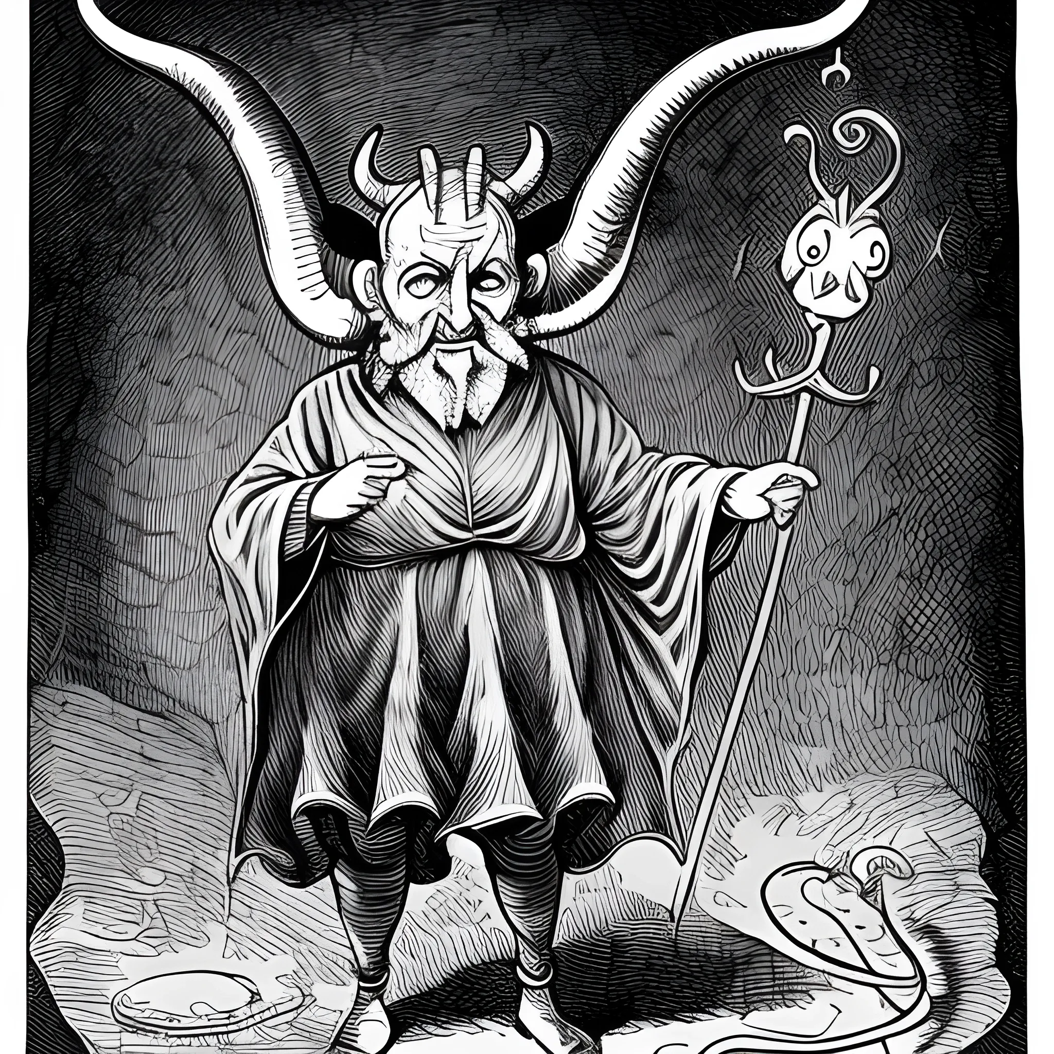 Beelzebub, horns, tail, hoofs, wise, old, gurdjieff , Cartoon