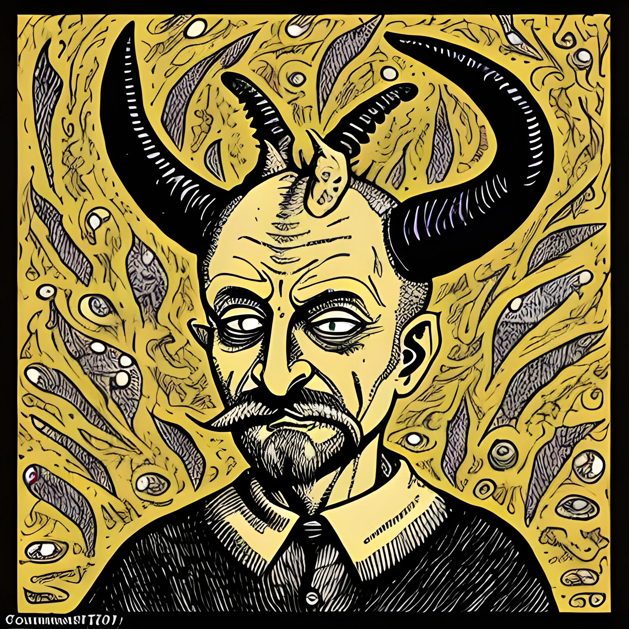 Beelzebub, horns, tail, hoofs, wise, old, gurdjieff , Cartoon, Trippy