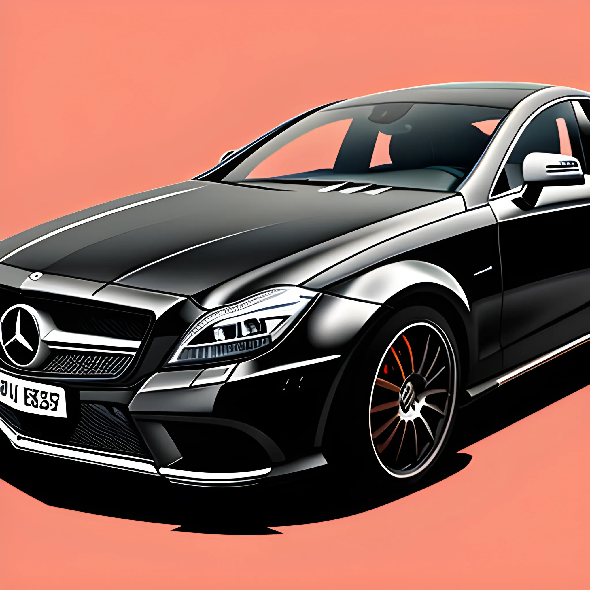 A black Mercedes Benz CLS w218 with no background, Cartoon

