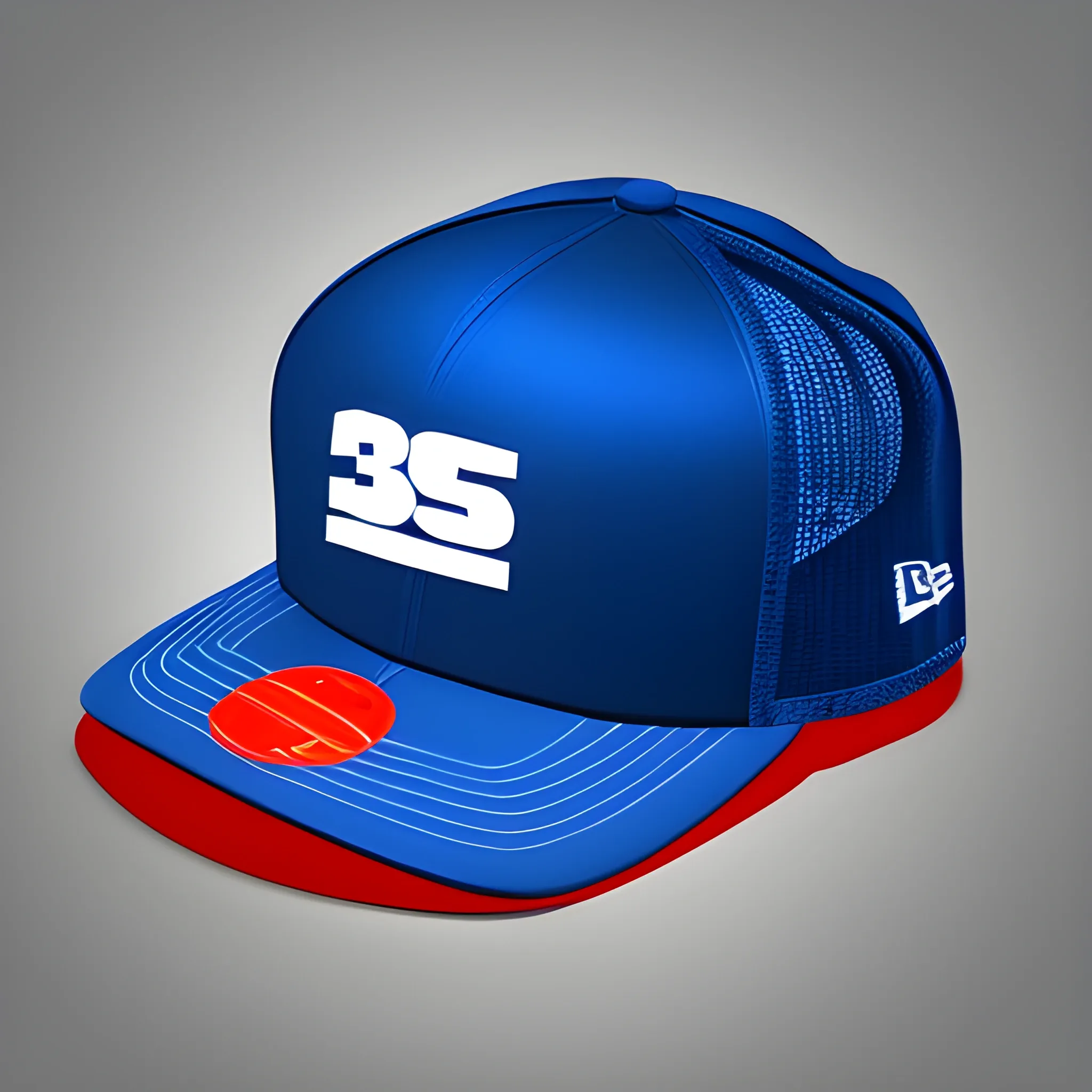 Logo con una gorra, estilo urbano pero simple en color rojo, azul negro y blanco
, 3D