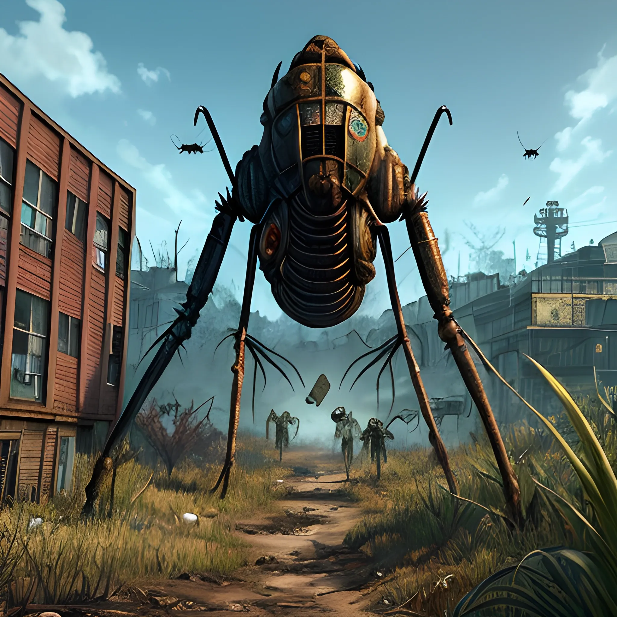 fallout 4, a very large mutated mosquito all by itself with mutated plants in the background,bitcoin, Trippy,bitcoin bridge